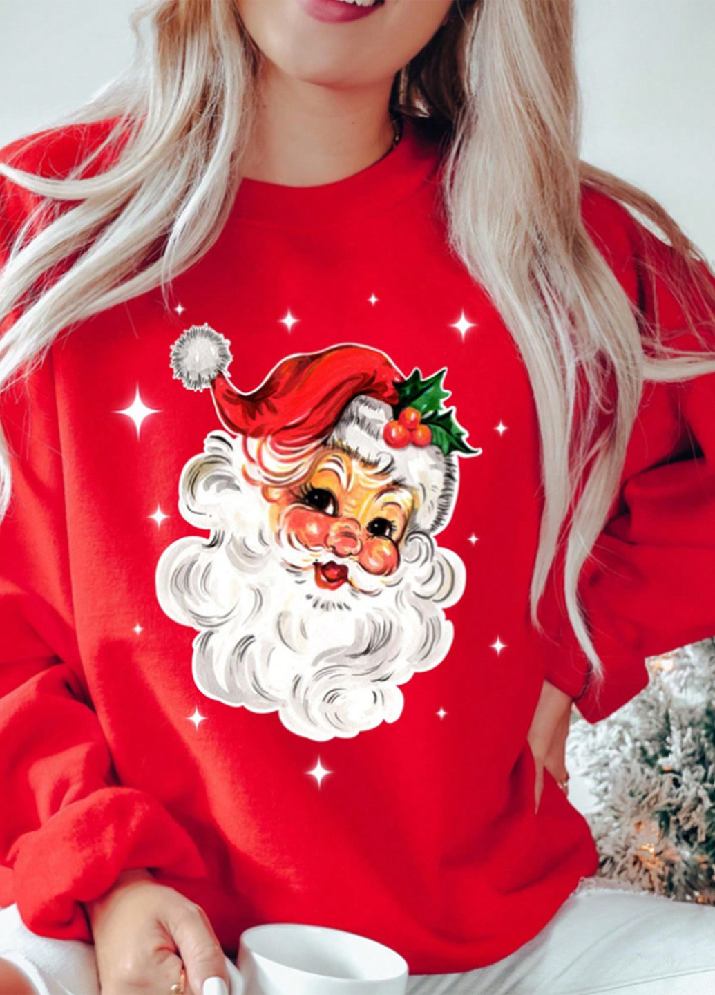 Красный свитшот SHEIN новогодний без декора (353307569)