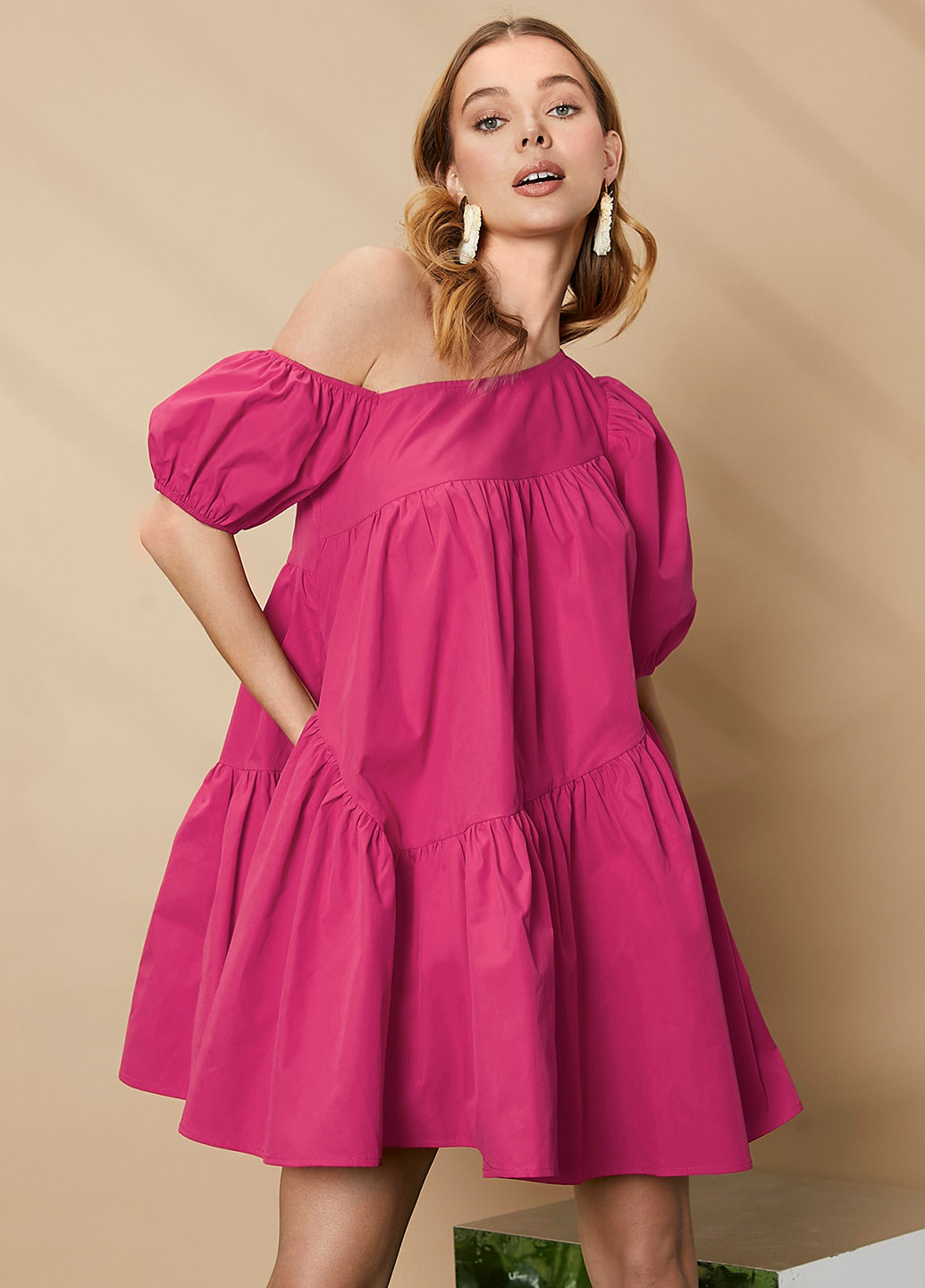 Розовое кэжуал платье а-силуэт SHEIN однотонное