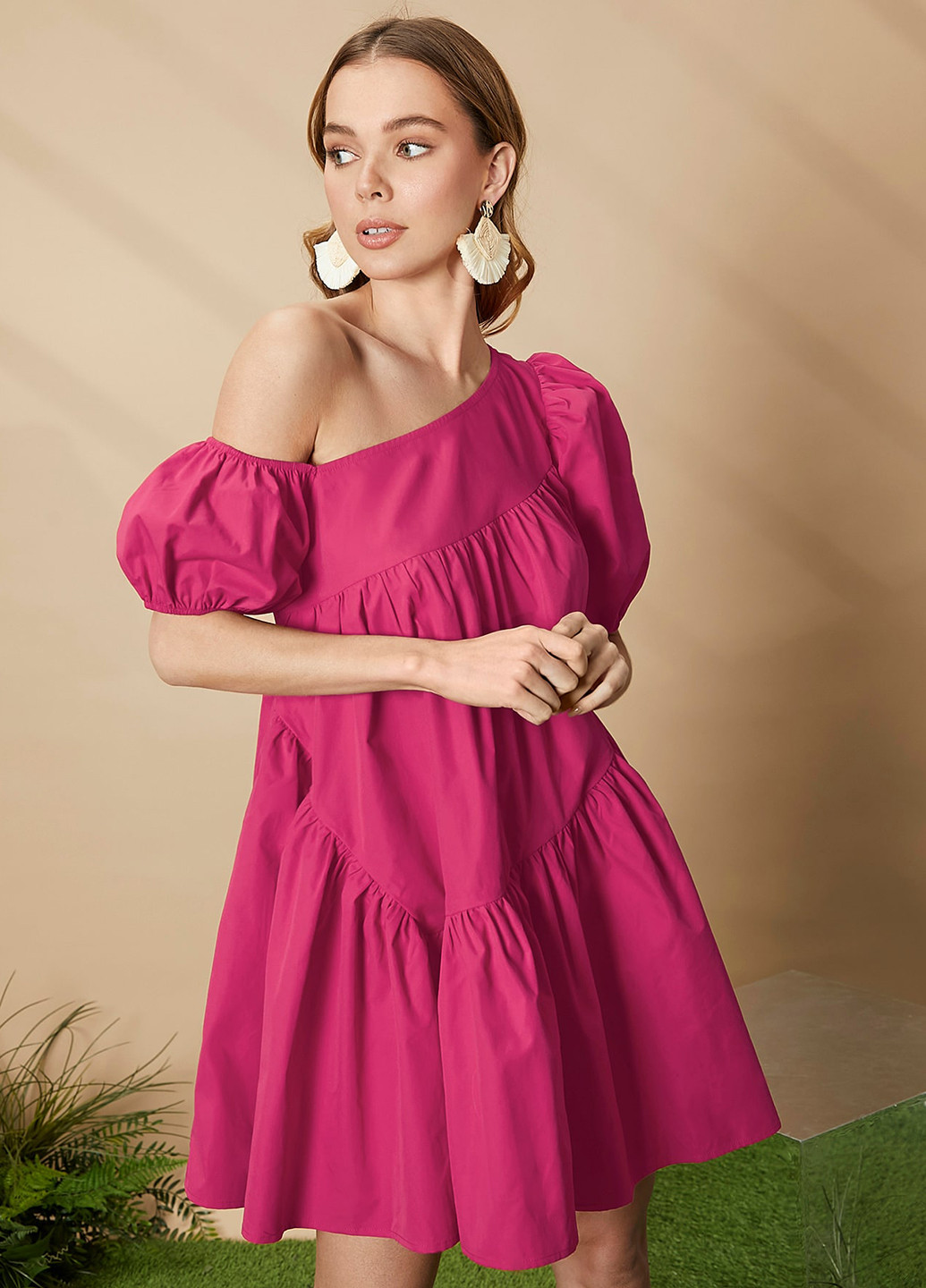 Розовое кэжуал платье а-силуэт SHEIN однотонное