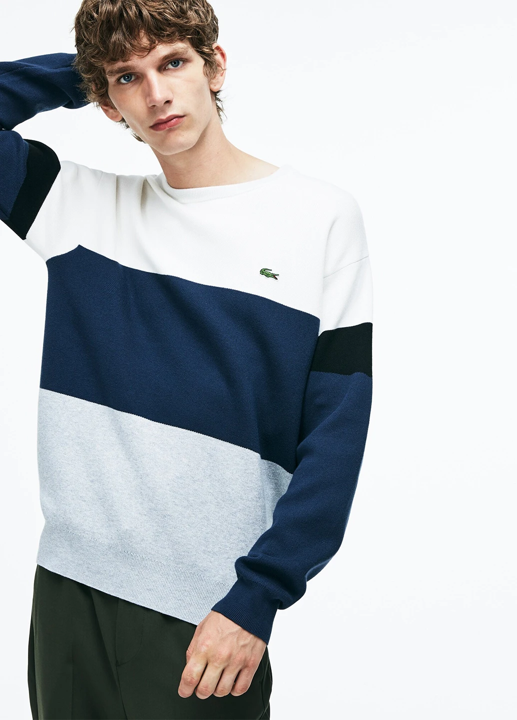 Синий свитшот Lacoste полоска без декора (250166160)