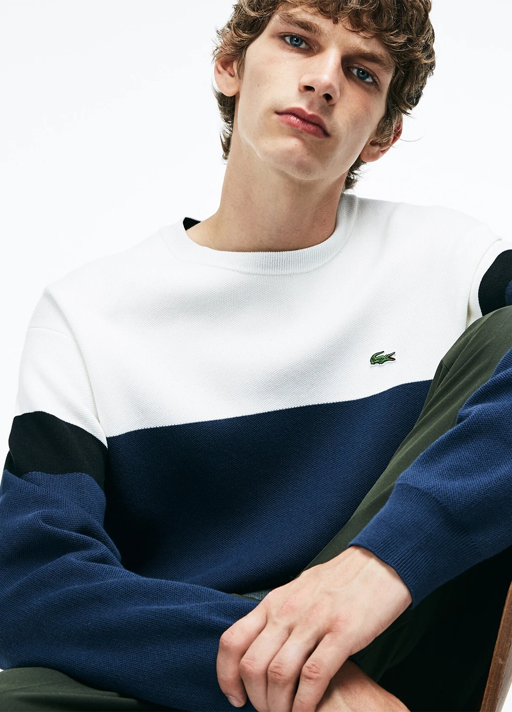 Синий свитшот Lacoste полоска без декора (250166160)