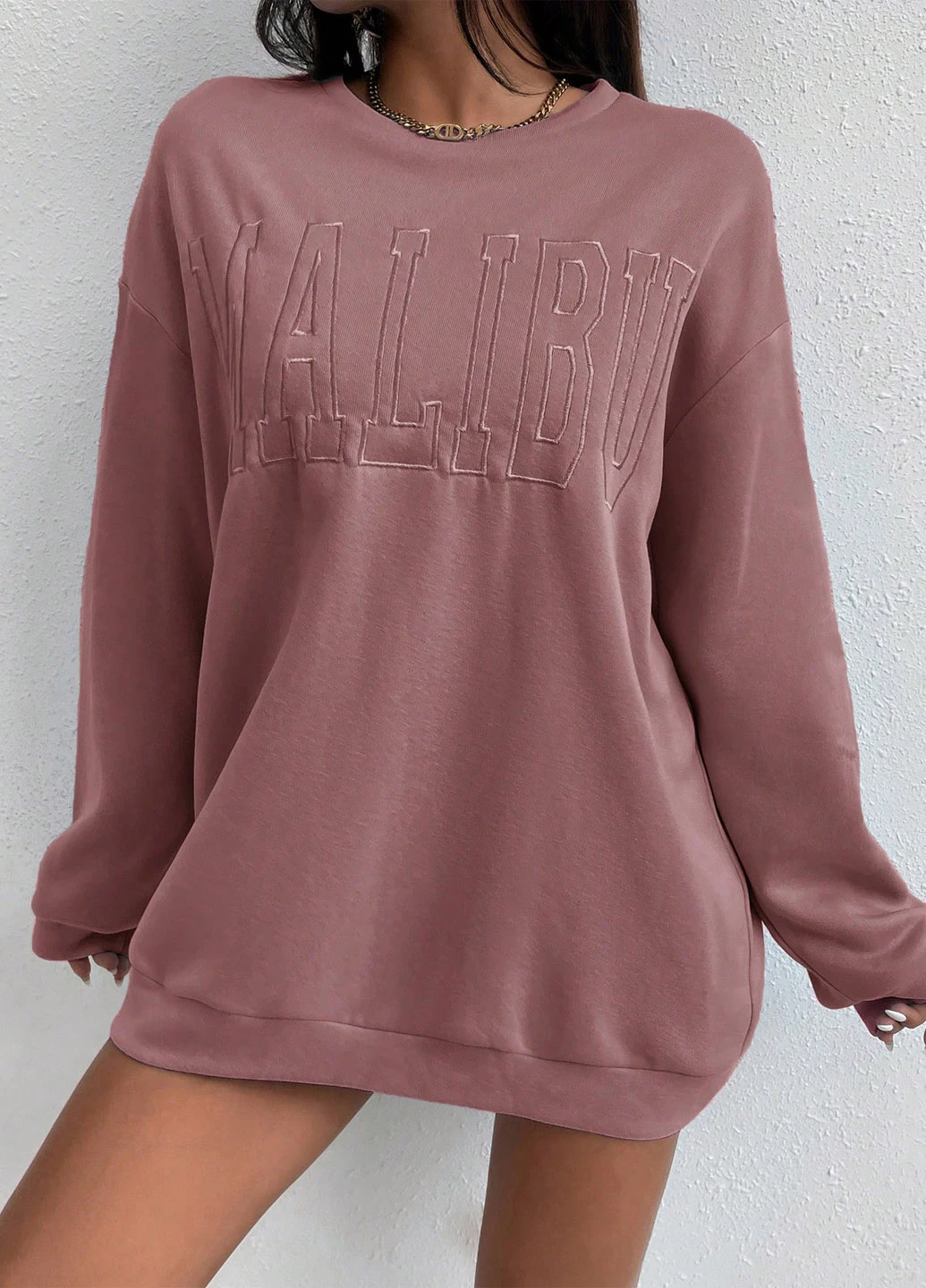 Кофейный свитшот SHEIN однотонный вышивка (311507793)