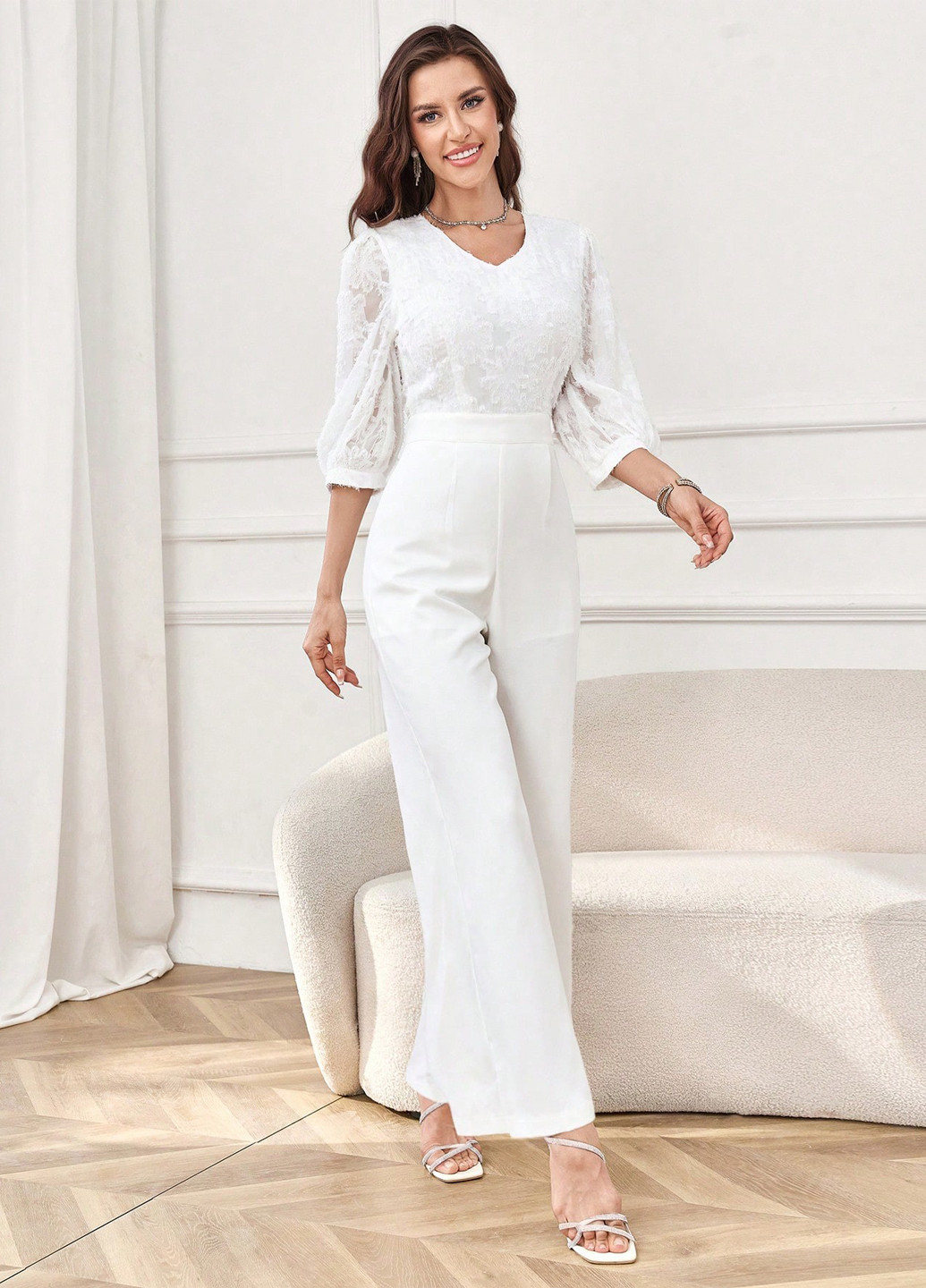 Комбінезон SHEIN комбінезон-брюки однотонний білий кежуал поліестер