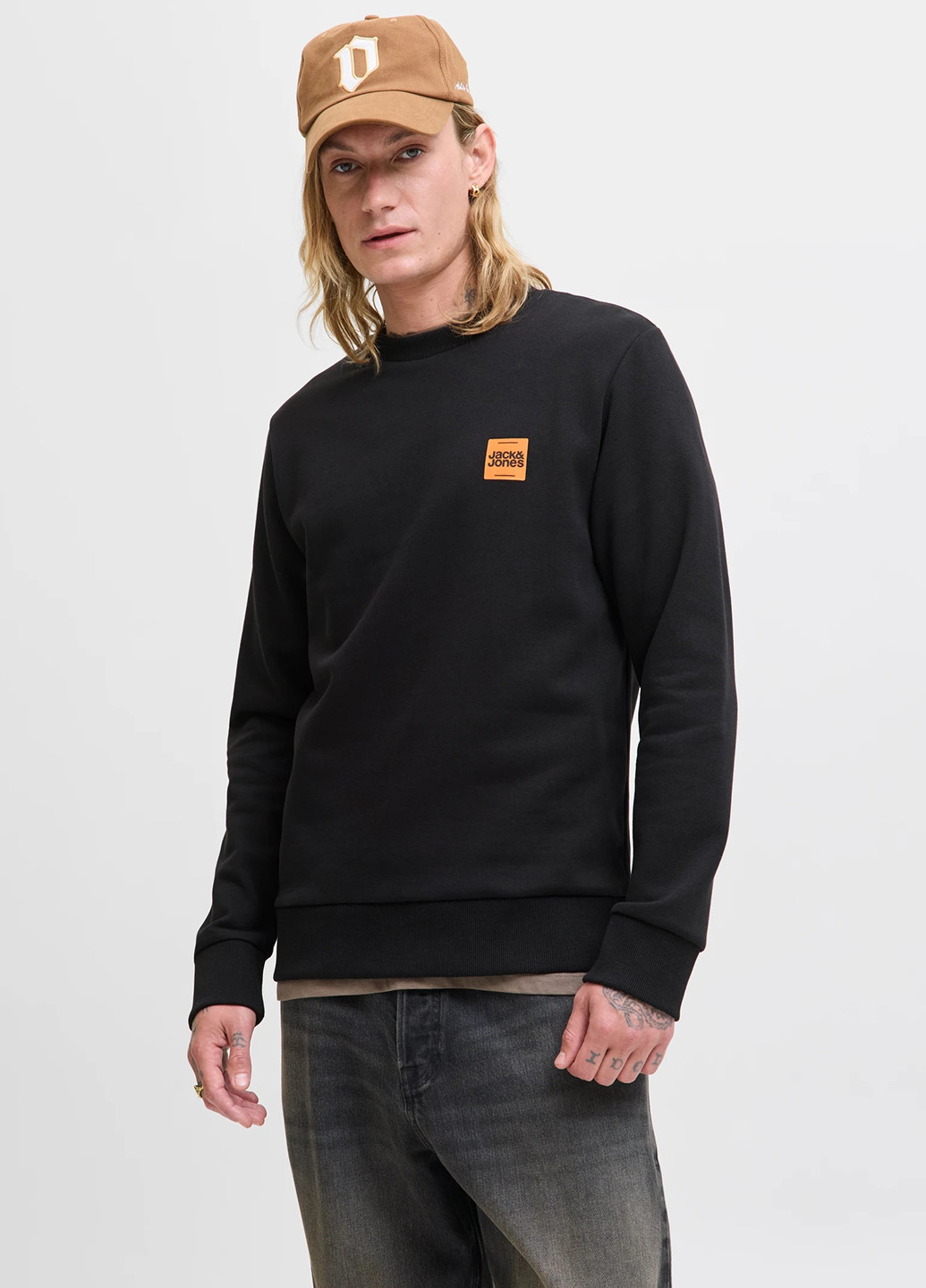 Чорний світшот Jack & Jones логотип без декору (354686445)