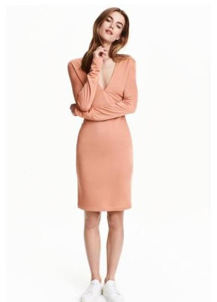 Оранжевое кэжуал облегающее платье H&M однотонное
