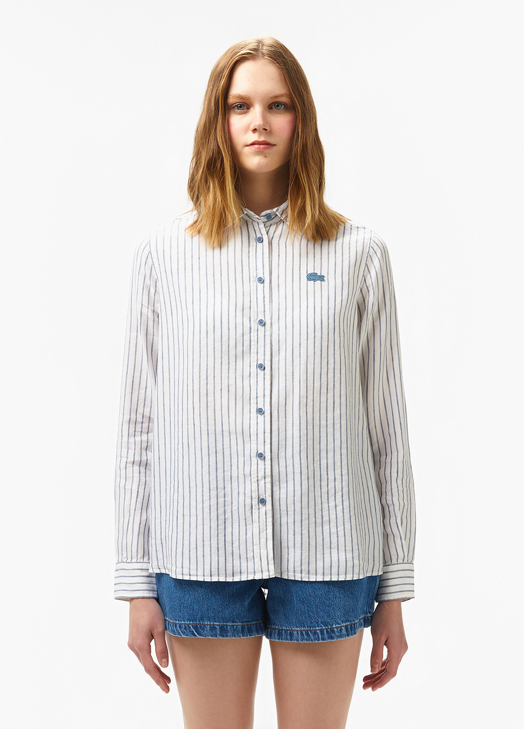 Молочная кэжуал рубашка в полоску Lacoste