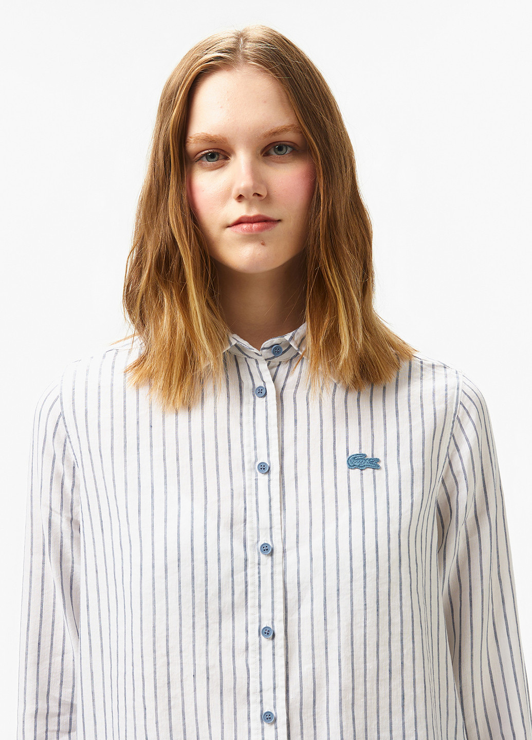 Молочная кэжуал рубашка в полоску Lacoste