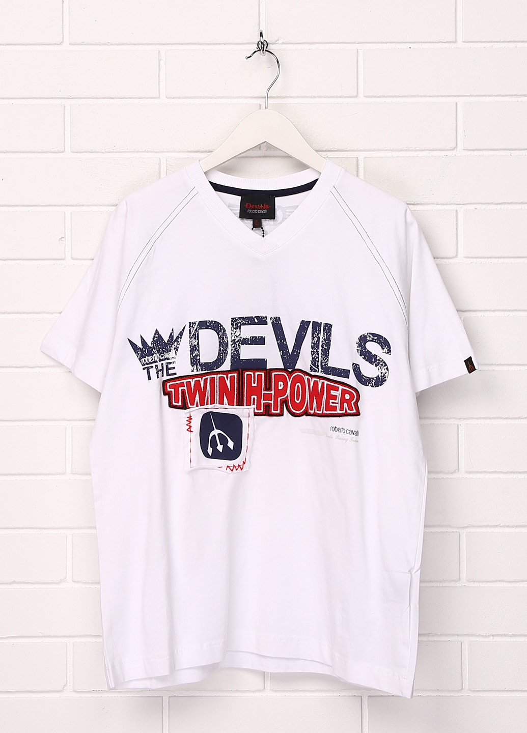 Белоснежная летняя футболка с коротким рукавом Roberto Cavalli Devils