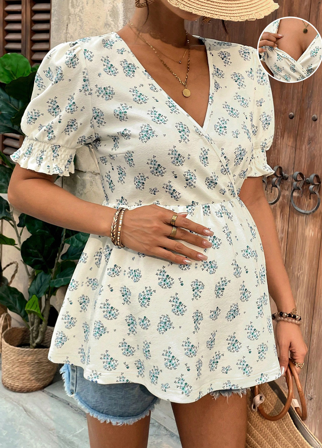 Кремовая блуза для беременных на запах SHEIN