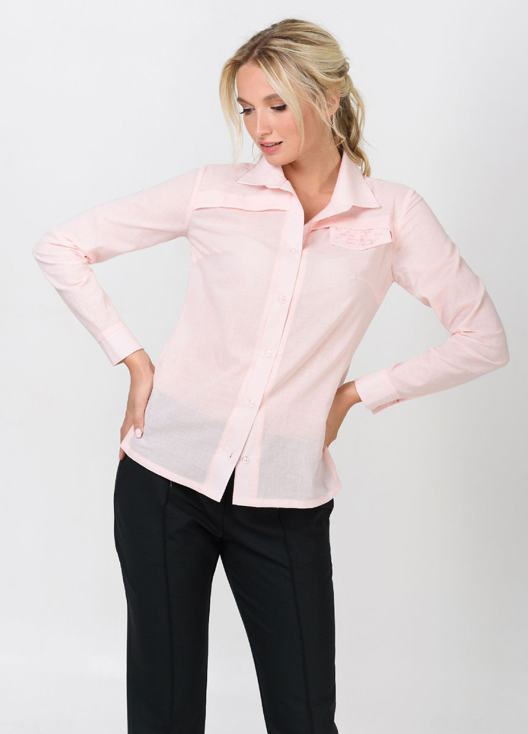 Светло-розовая кэжуал рубашка однотонная RicaMare