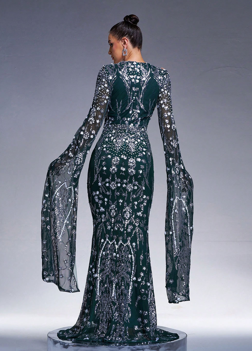 Пляшкова зелена вечірня сукня годе, зі шлейфом SHEIN з малюнком