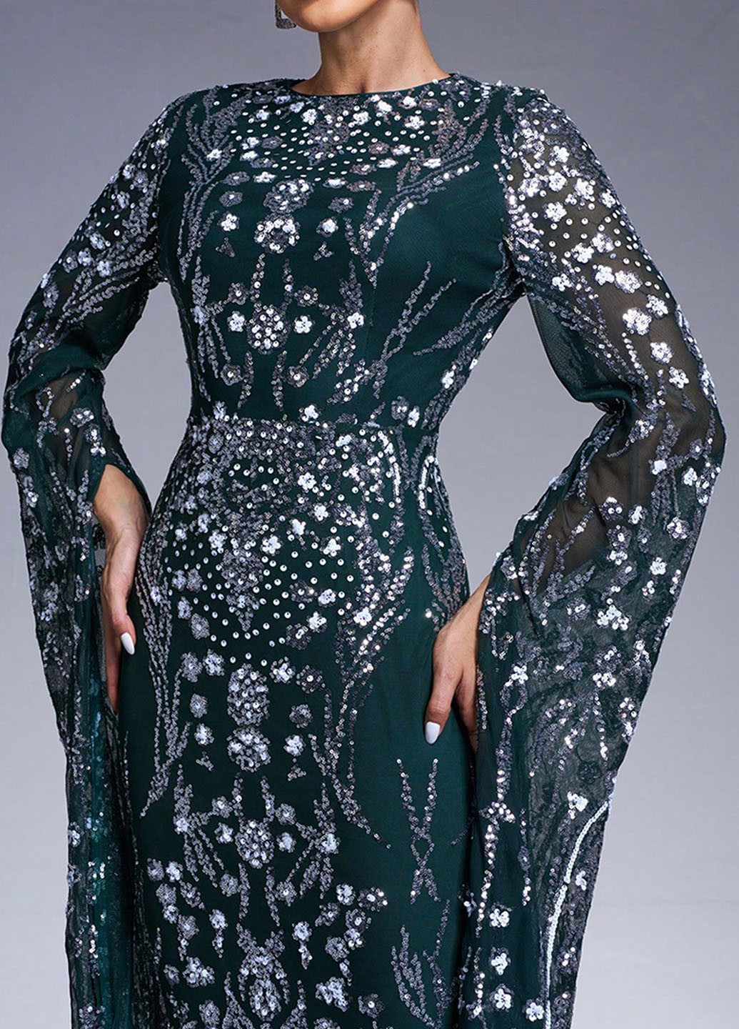 Пляшкова зелена вечірня сукня годе, зі шлейфом SHEIN з малюнком