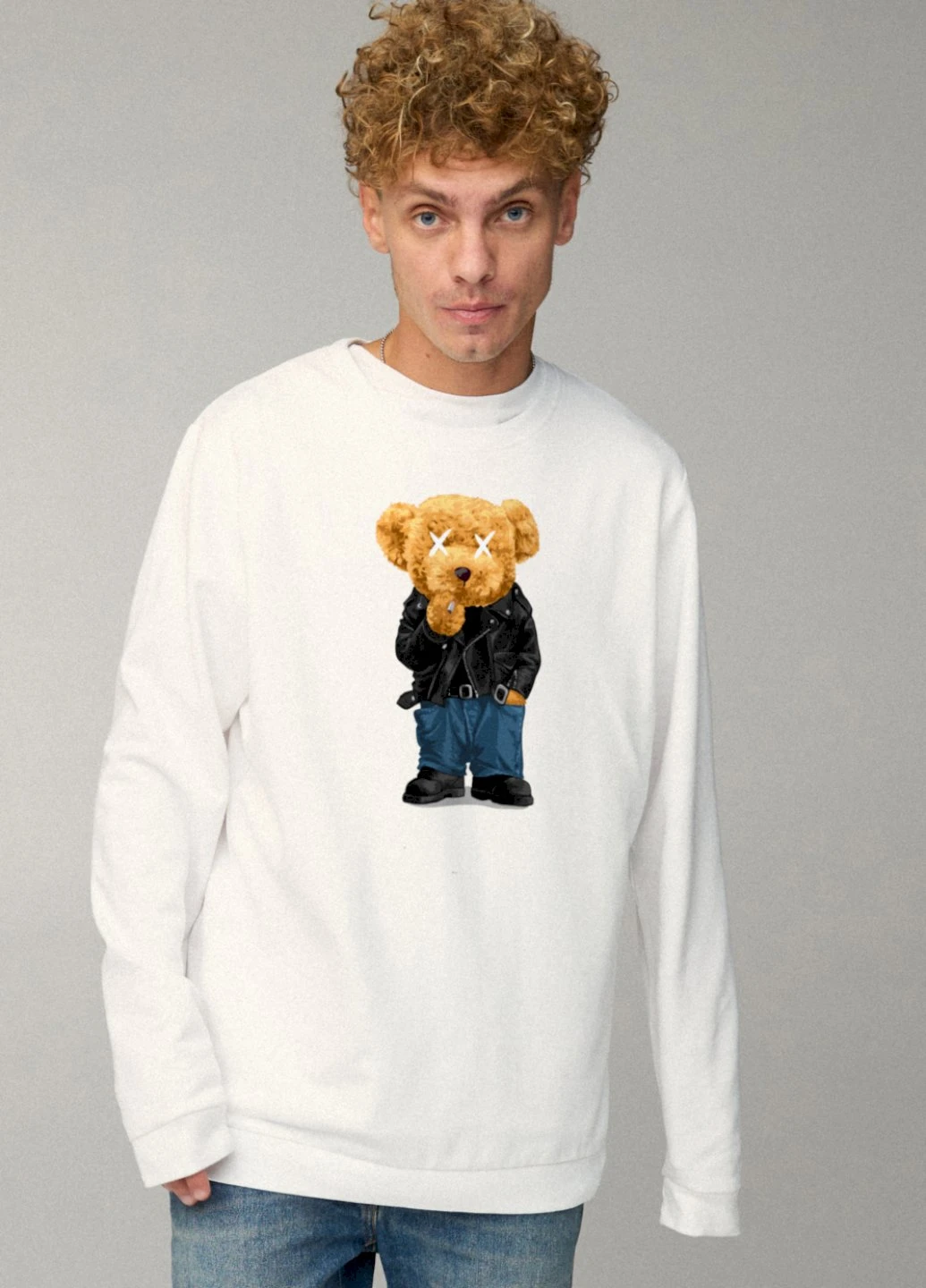 Білий світшот чоловічий oversize /no flis/ YAPPI малюнок (251791392)