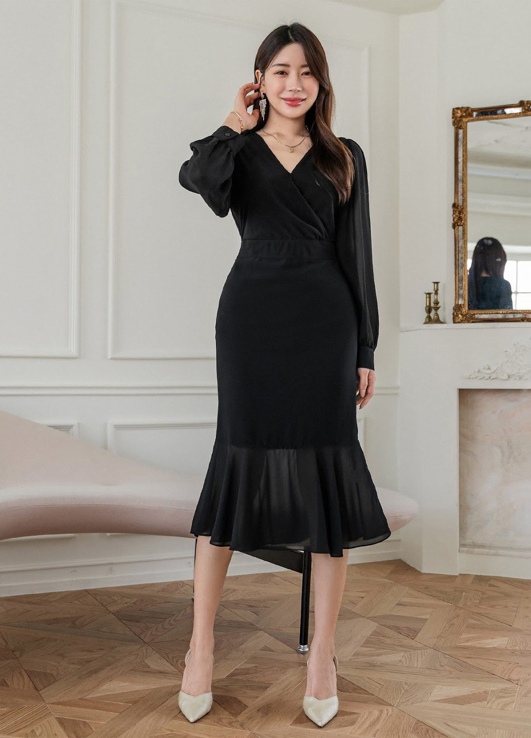 Черное кэжуал платье годе SHEIN однотонное