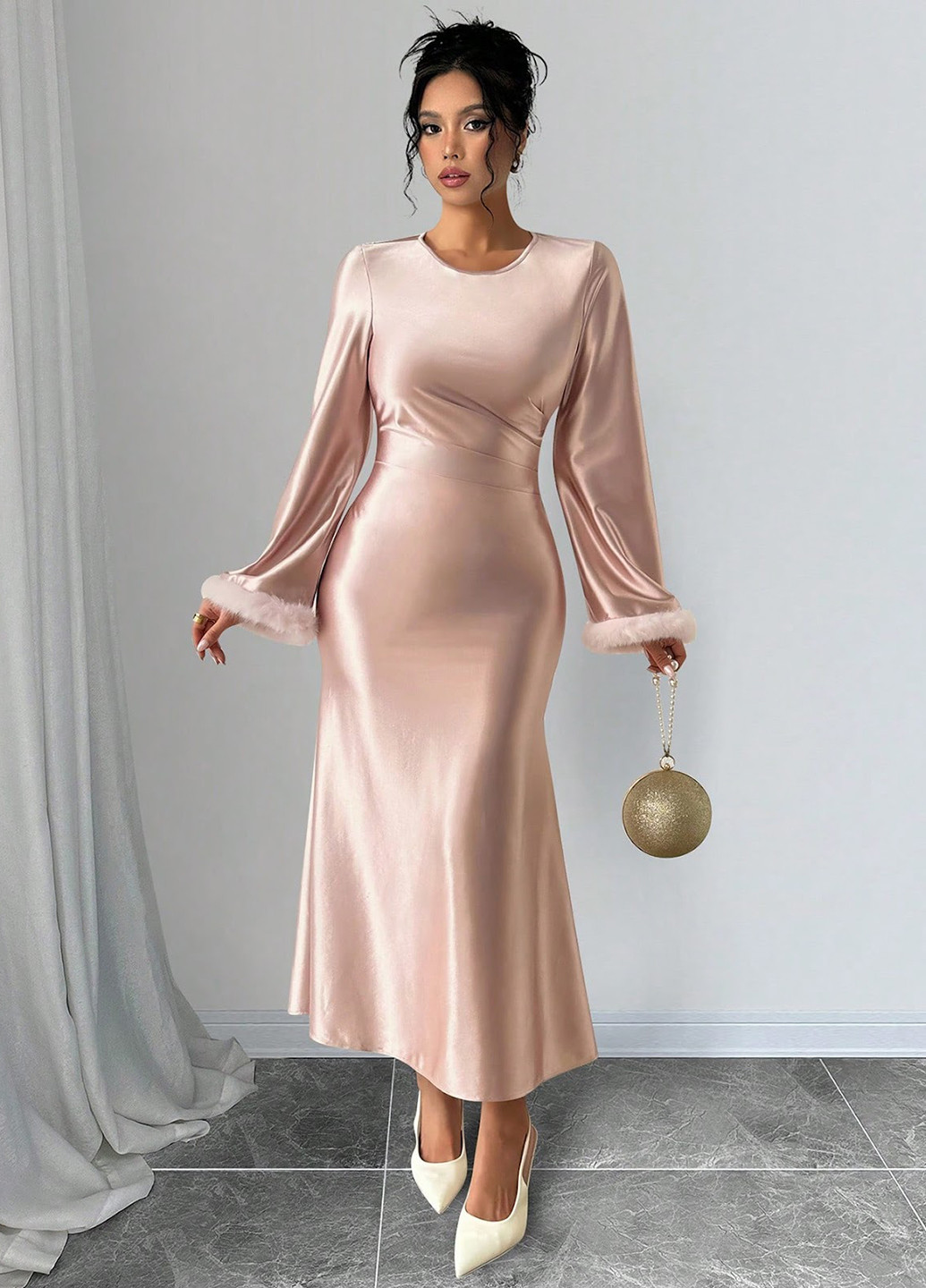 Светло-розовое вечернее платье годе SHEIN однотонное