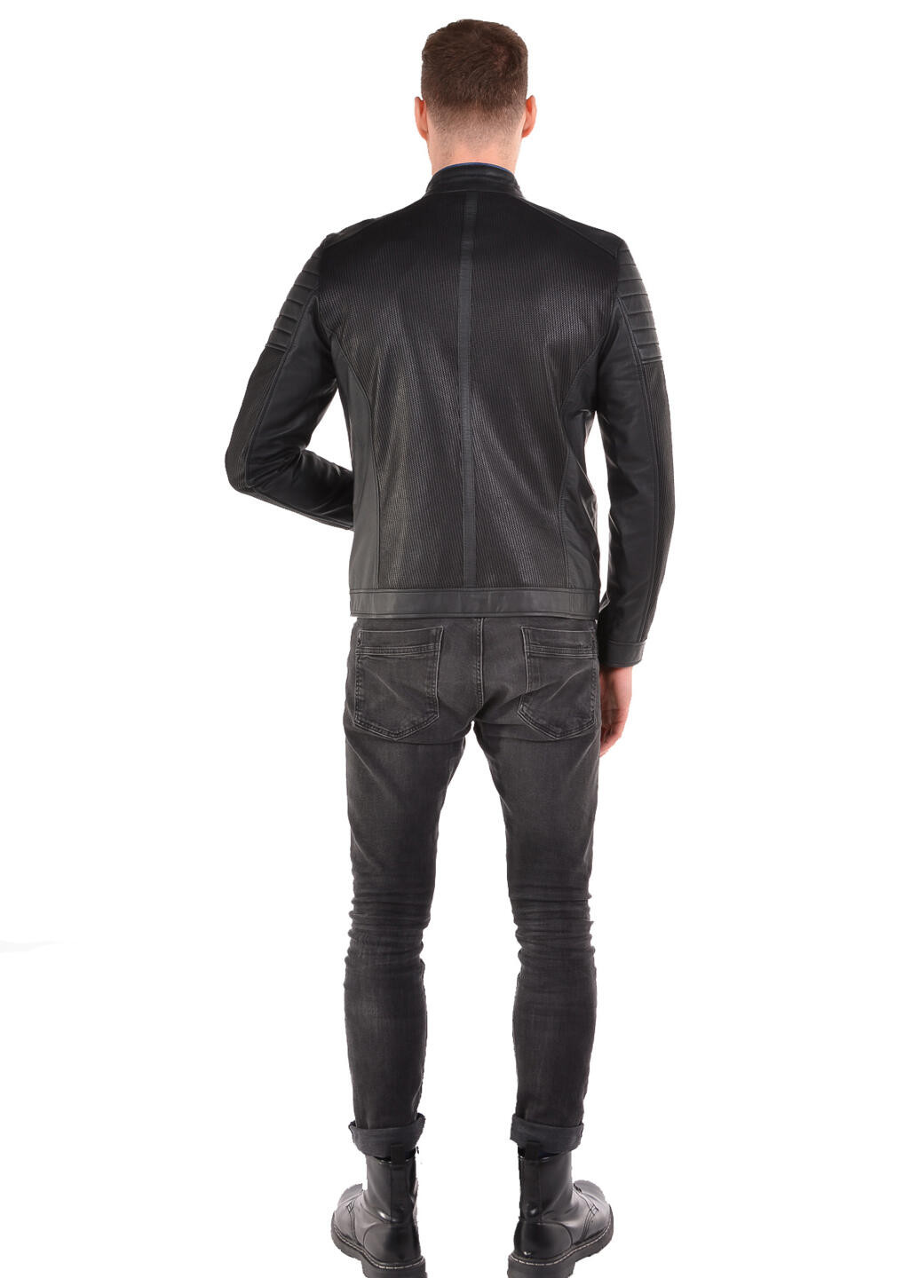 Черная зимняя куртка из натуральной яловой кожи Roksan