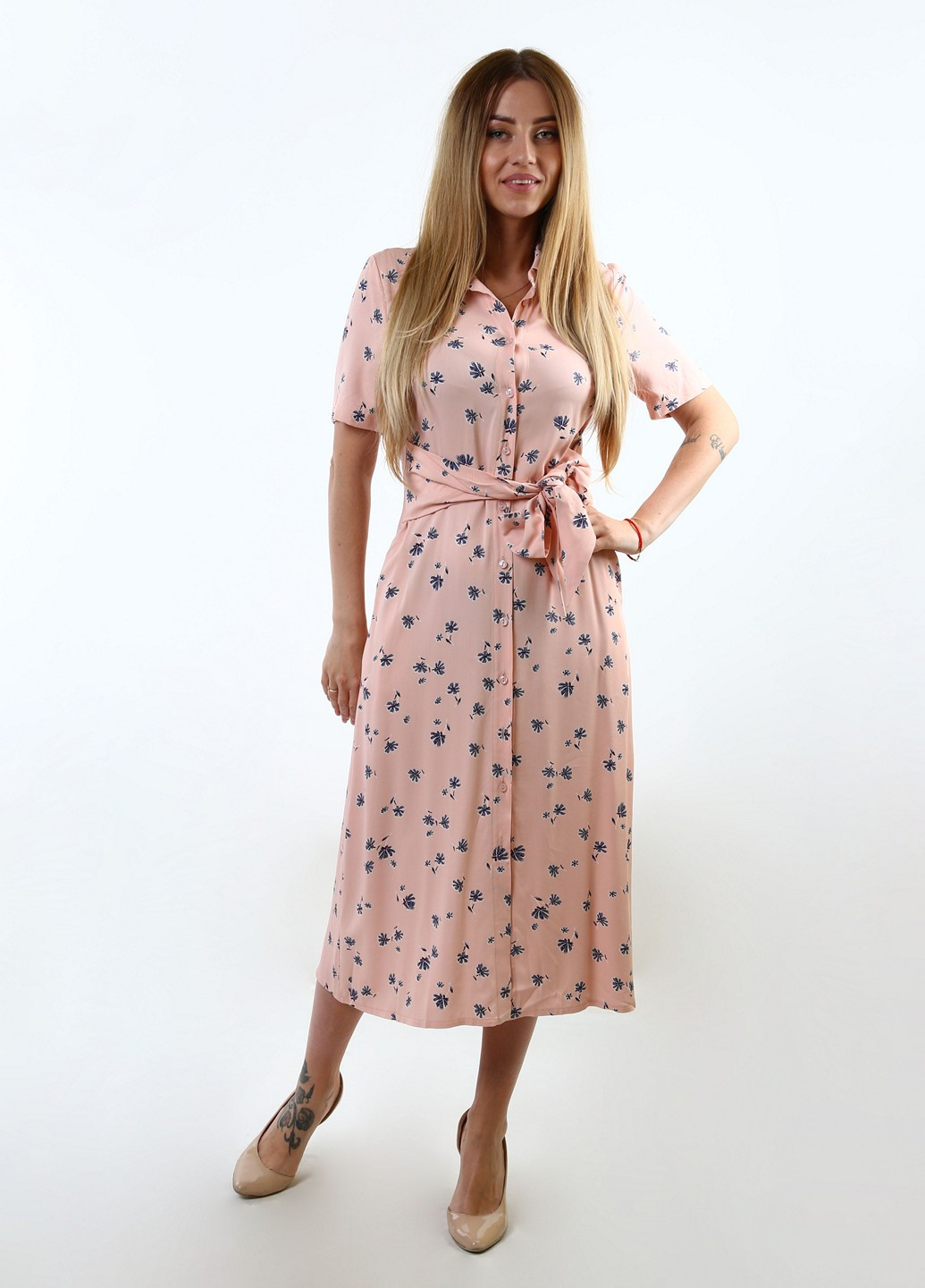 Пудрова кежуал сукня InDresser з квітковим принтом