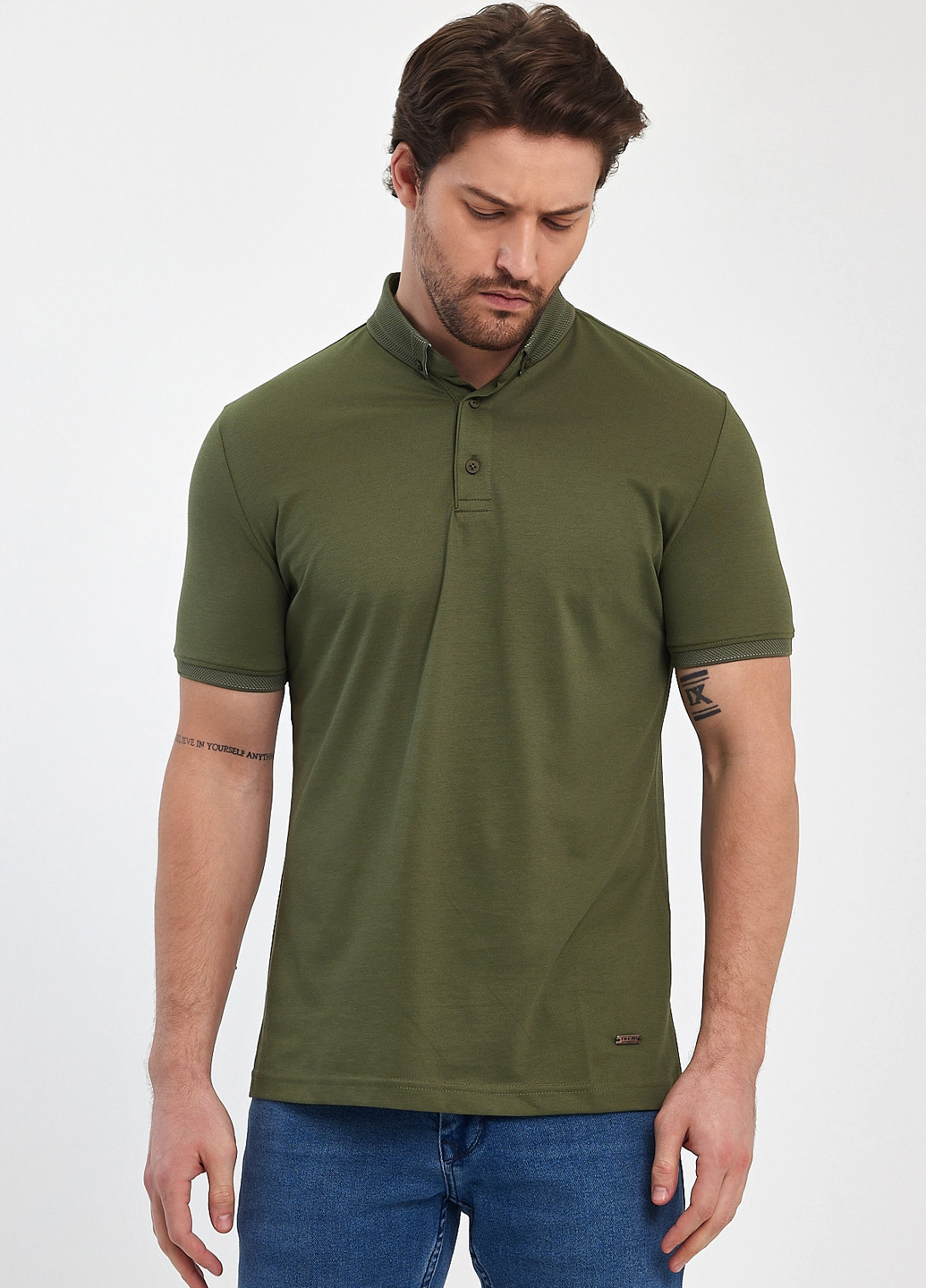 Оливковая (хаки) футболка-поло для мужчин Trend Collection однотонная