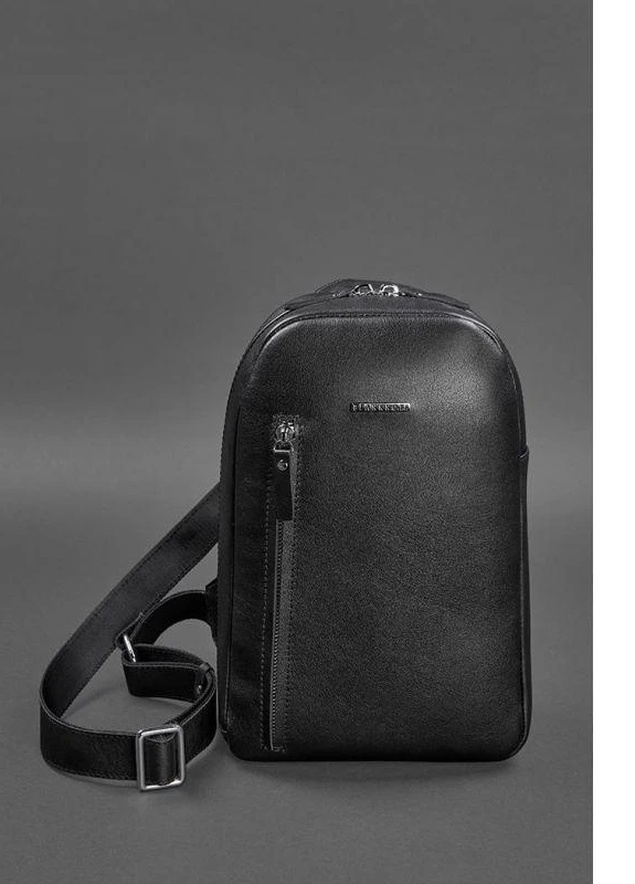 Кожаный мужской рюкзак (сумка-слинг) на одно плечо Chest Bag черный BlankNote (253147221)