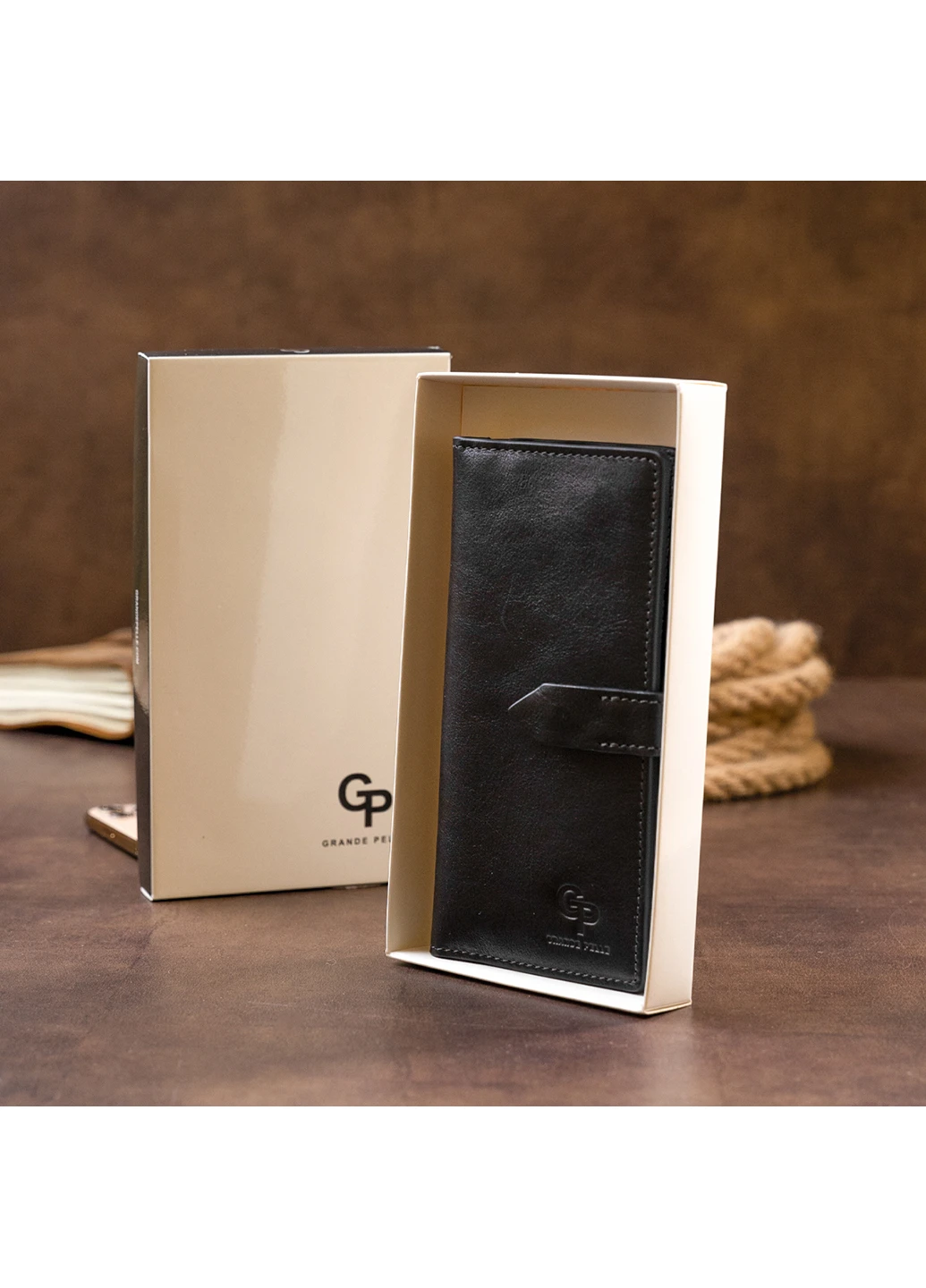 Чоловік шкіряний гаманець 9х18х1,5 см Grande Pelle (229458744)