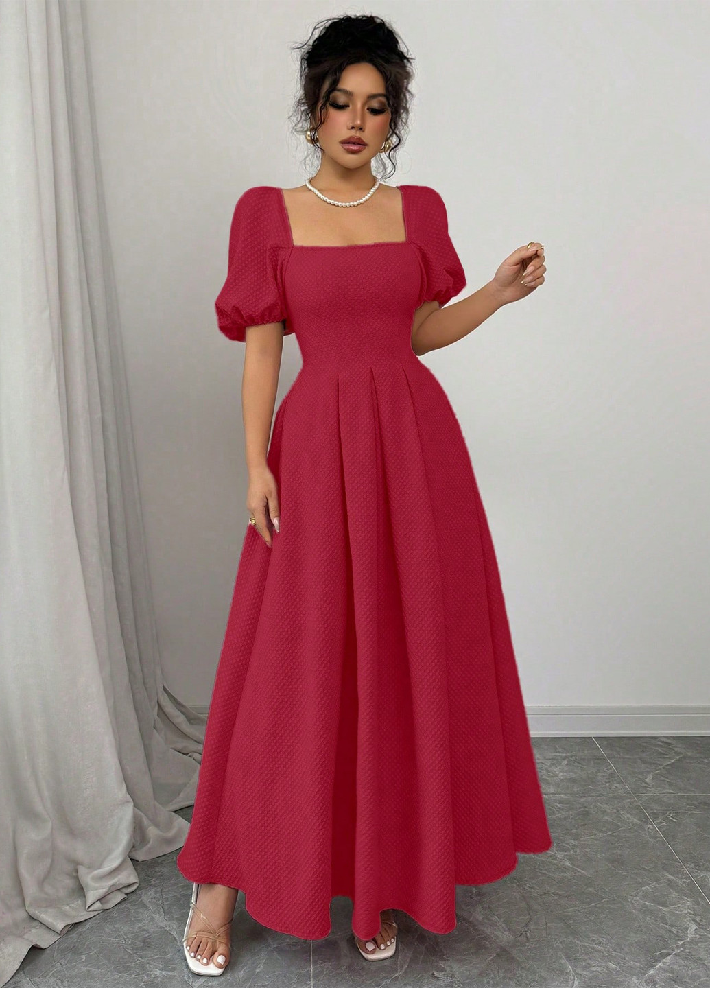 Червона святковий, вечірня сукня кльош SHEIN однотонна