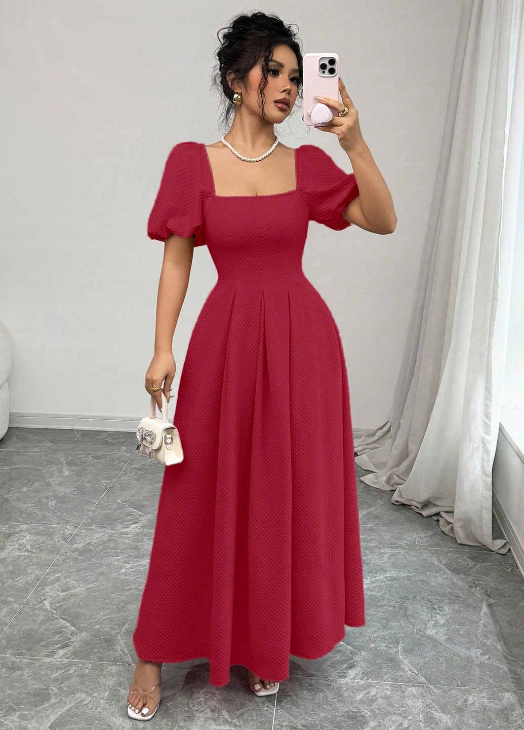 Червона святковий, вечірня сукня кльош SHEIN однотонна