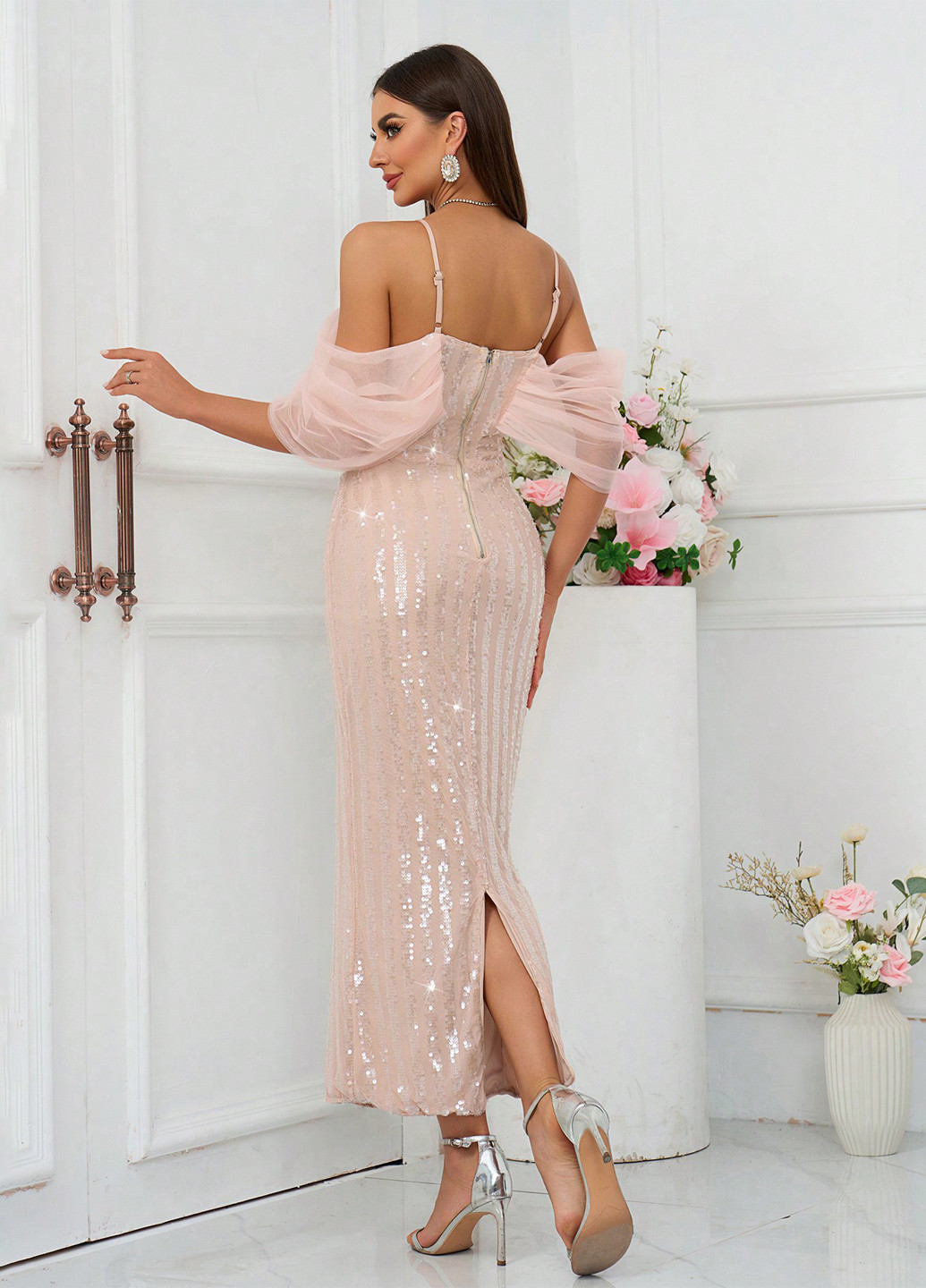 Розовое вечернее платье SHEIN однотонное