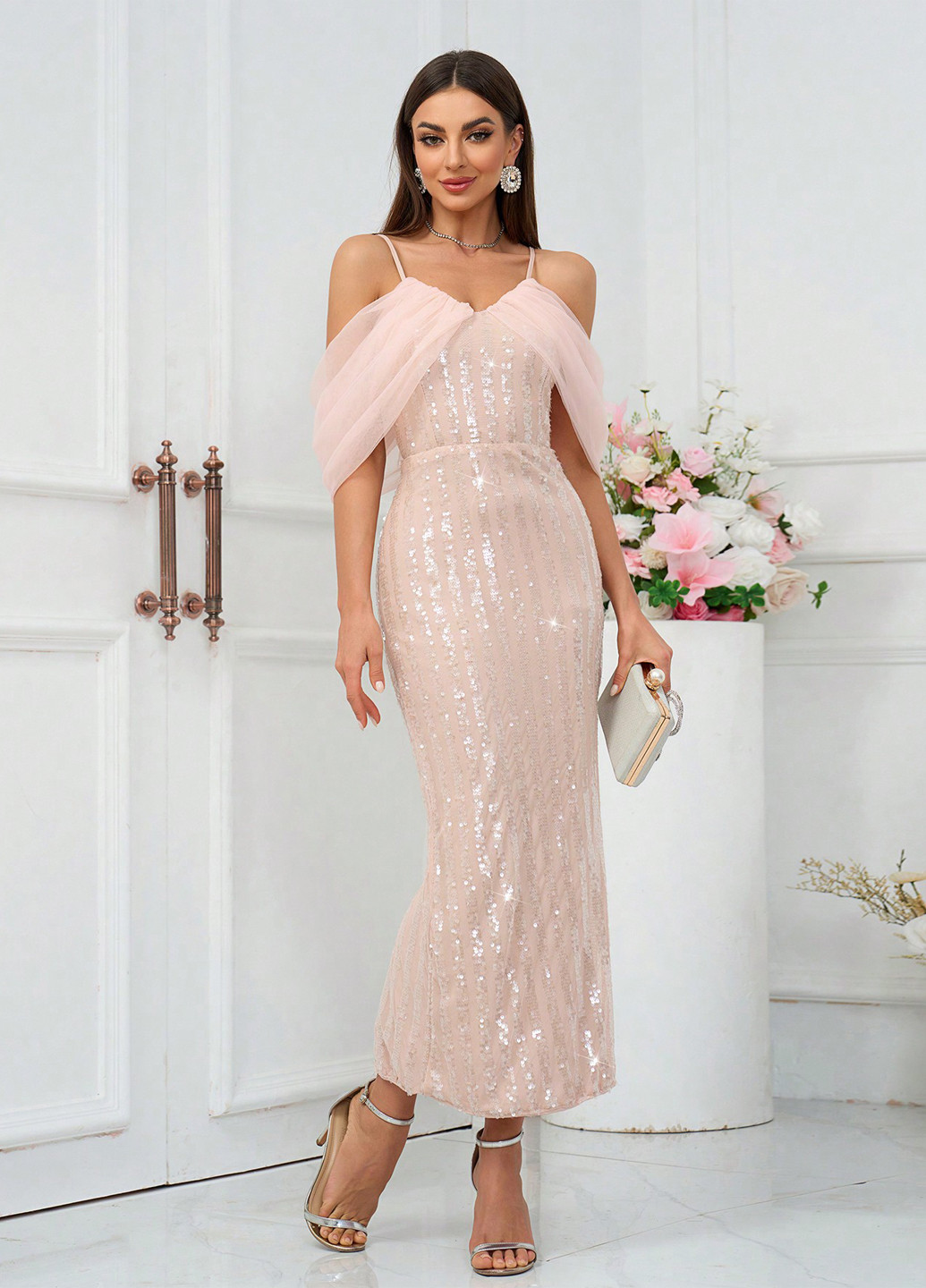 Розовое вечернее платье SHEIN однотонное