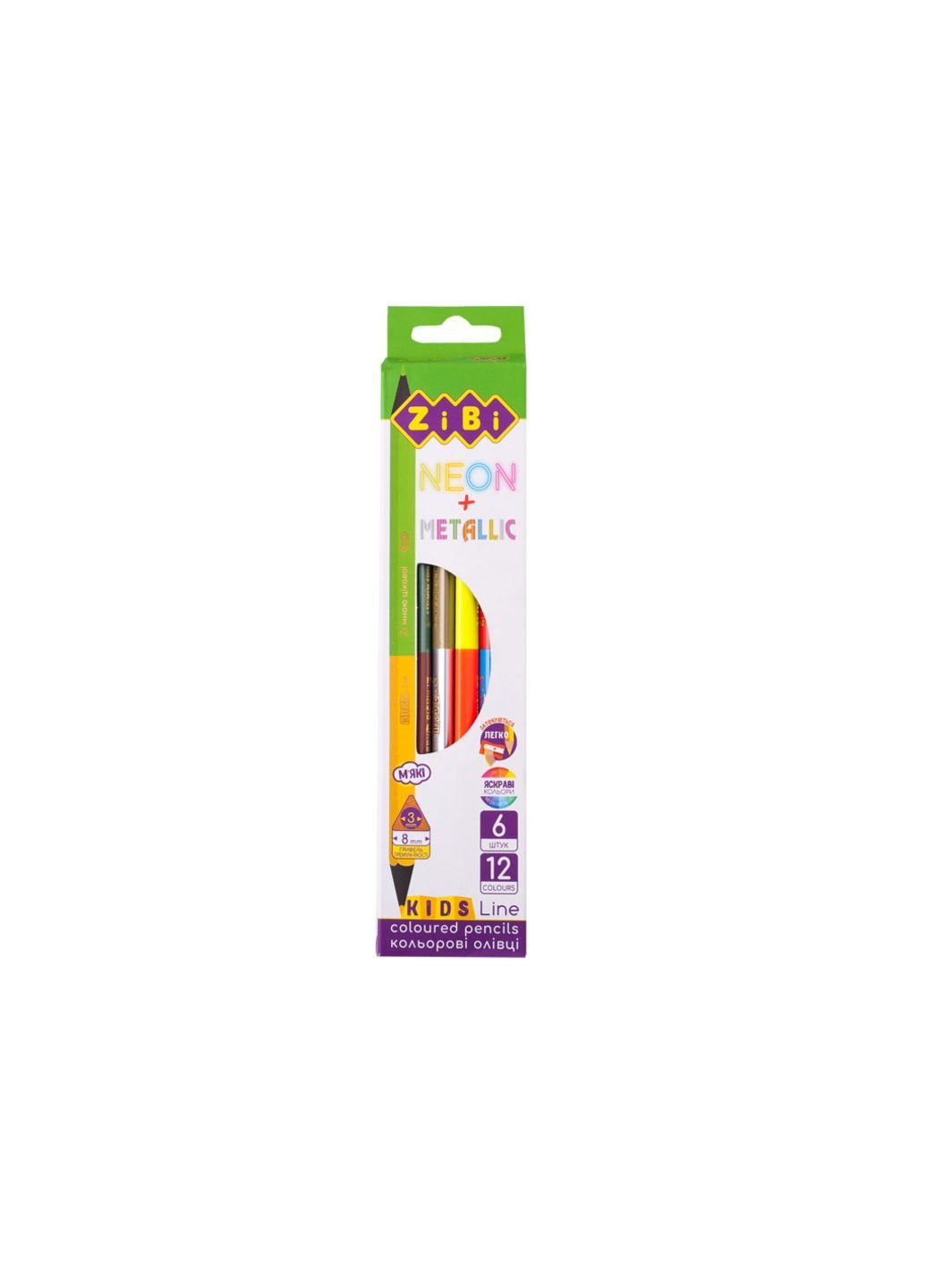 Олівці кольорові Kids line Neon+Metallic, 6 шт. 12 кольорів (ZB.2465) Zibi (254068311)