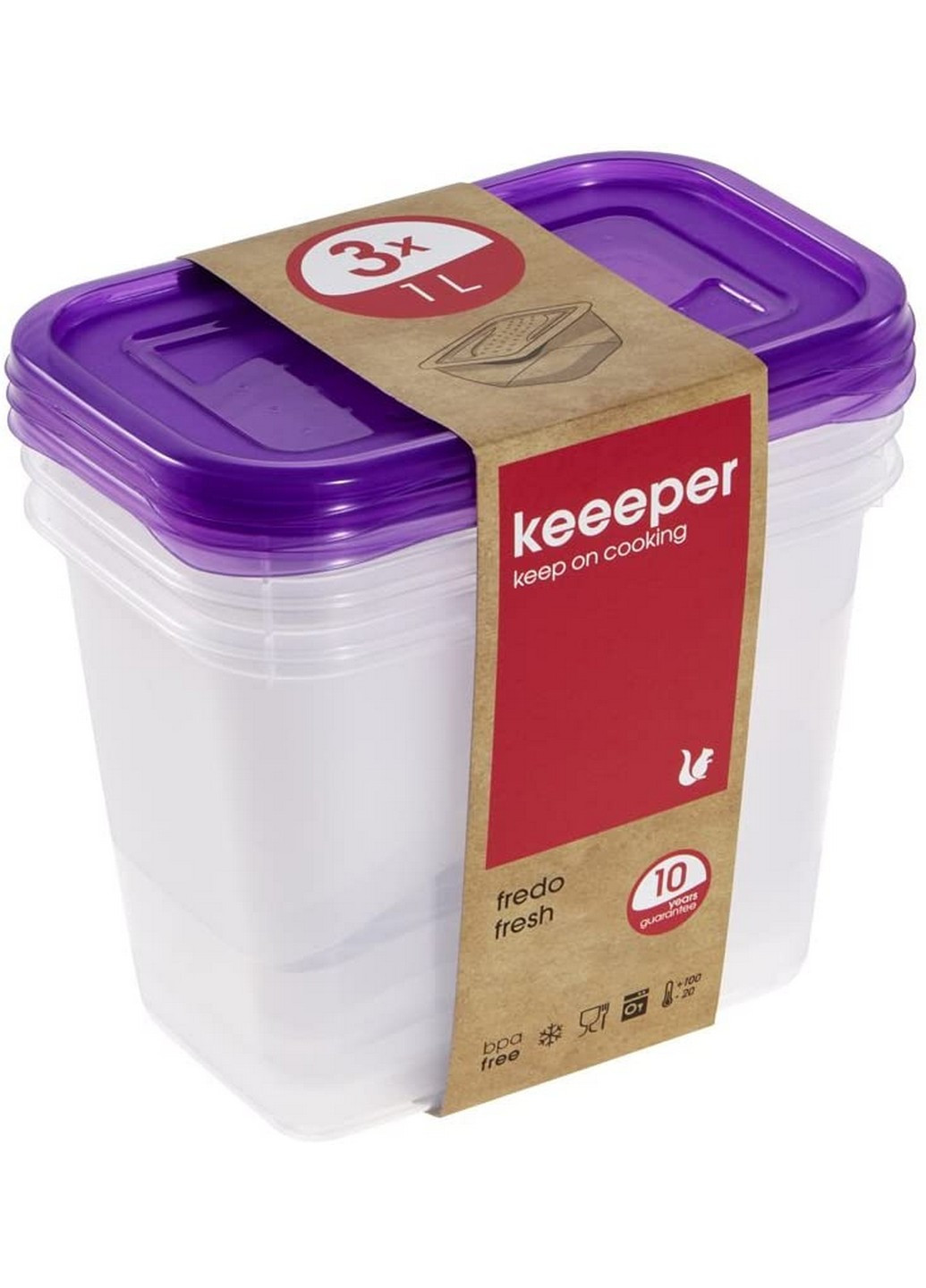 Комплект емкостей для СВЧ Fredo Fresh 3х1.0 л с фиолетовыми крышками (KEE-674) Keeeper (216708584)