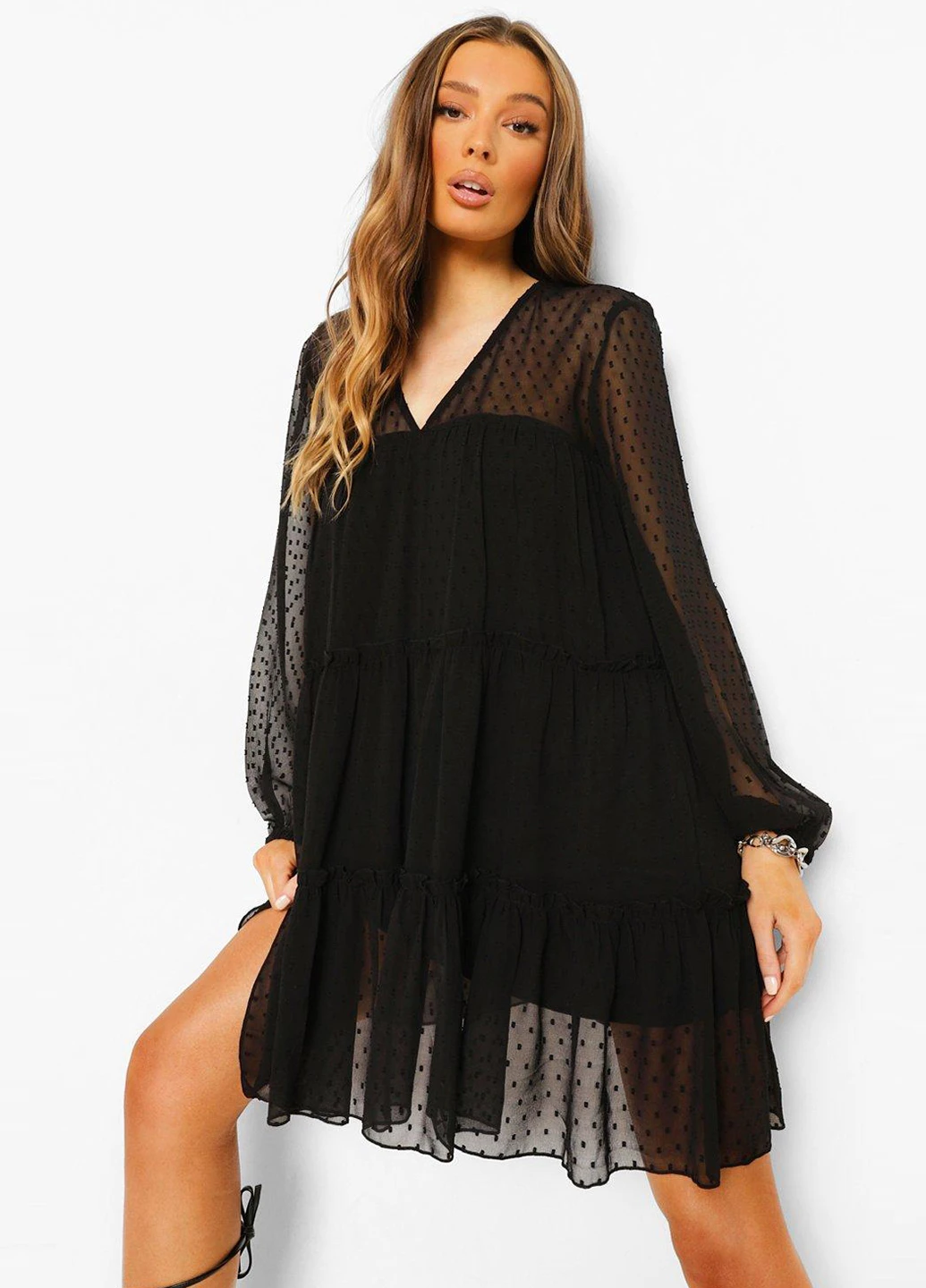 Черное кэжуал платье оверсайз Boohoo однотонное