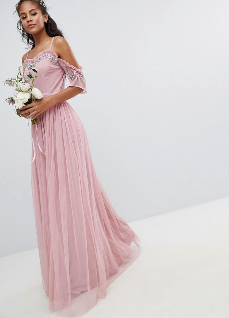 Розовое вечернее платье Maya однотонное