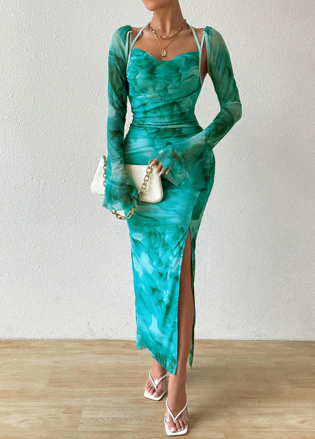 Бірюзова вечірня сукня силуетна, з відкритою спиною SHEIN варенка