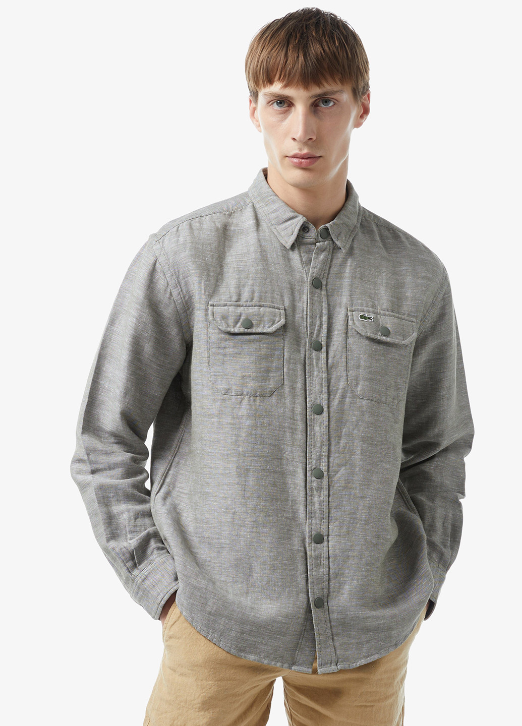 Серо-зеленая кэжуал рубашка меланж Lacoste