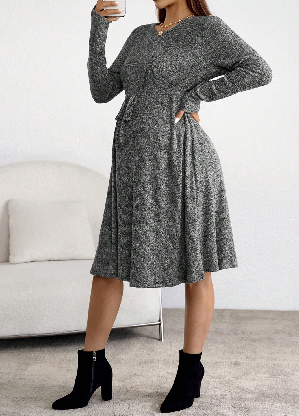 Серое кэжуал платье для беременных клеш SHEIN меланжевое