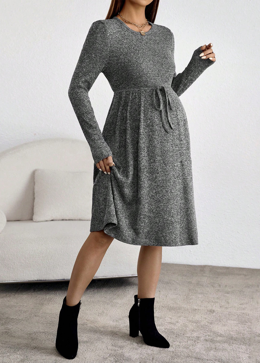 Серое кэжуал платье для беременных клеш SHEIN меланжевое