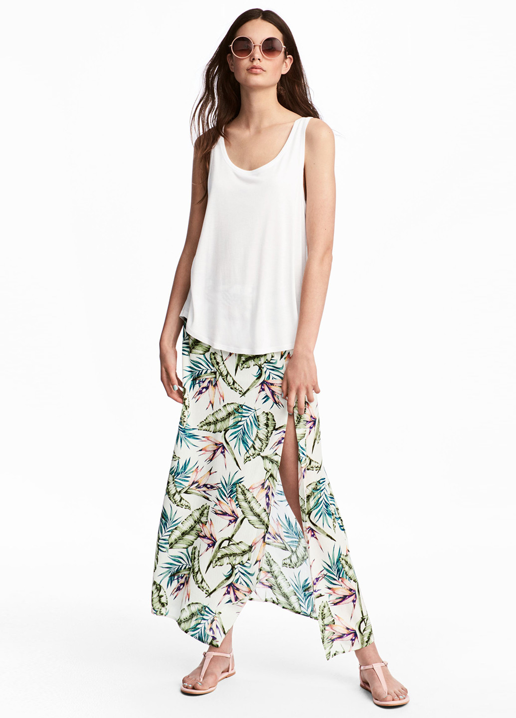 Спідниця H&M а-силует квіткова біла кежуал віскоза