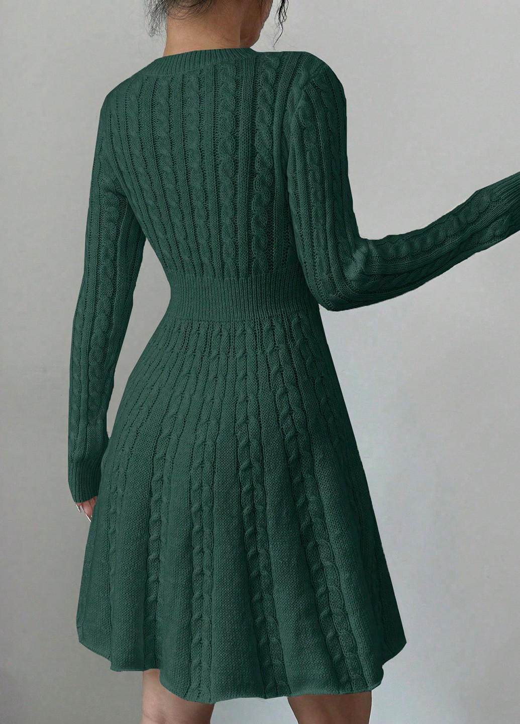 Темно-зеленое праздничный, вечернее, кэжуал платье клеш, а-силуэт, платье-свитер SHEIN однотонное