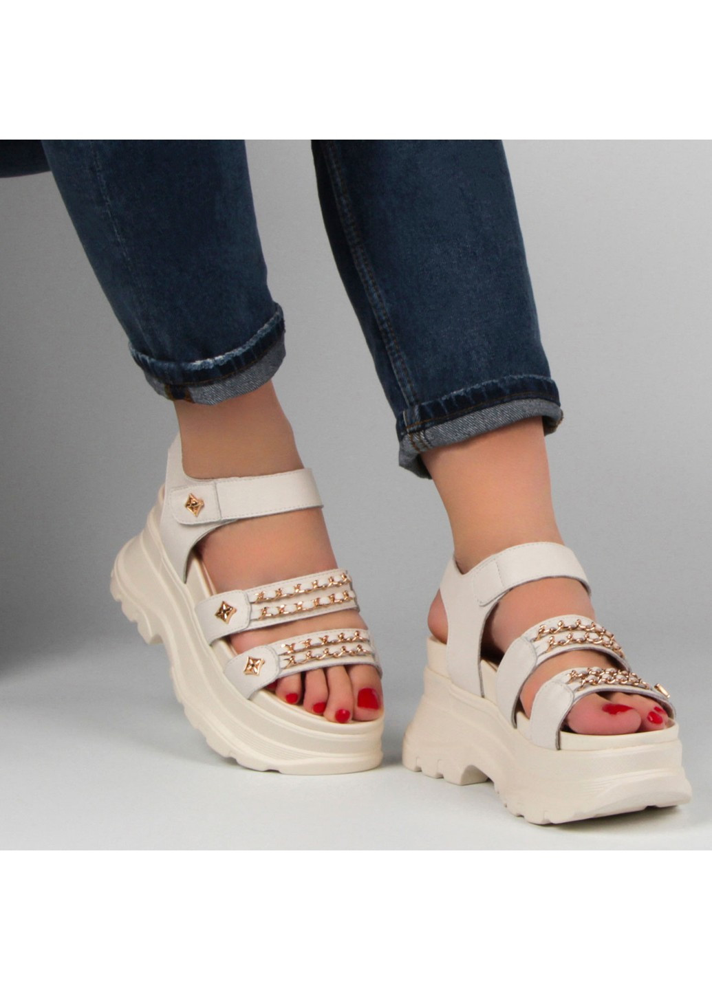 Бежевые женские босоножки 197902 Lifexpert на липучке