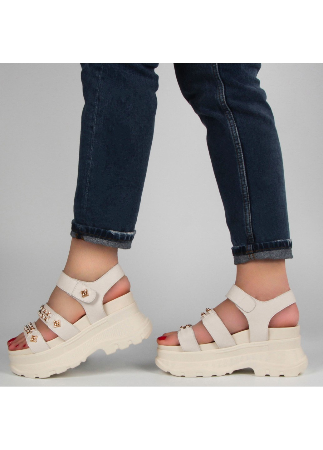 Бежевые женские босоножки 197902 Lifexpert на липучке