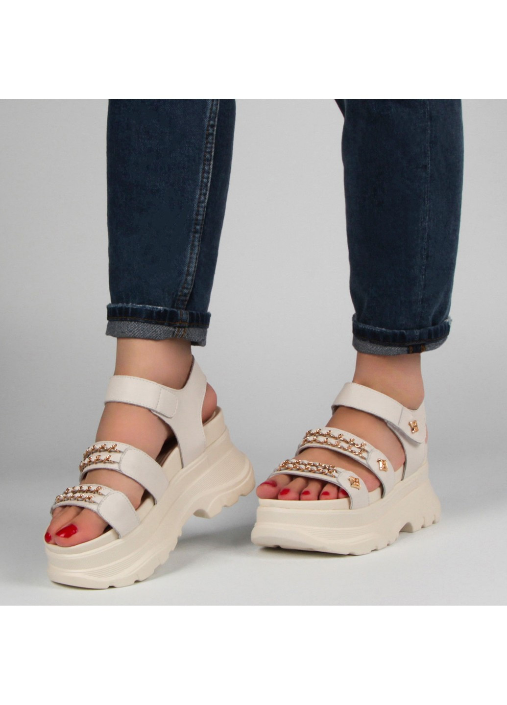 Бежевые женские босоножки 197902 Lifexpert на липучке