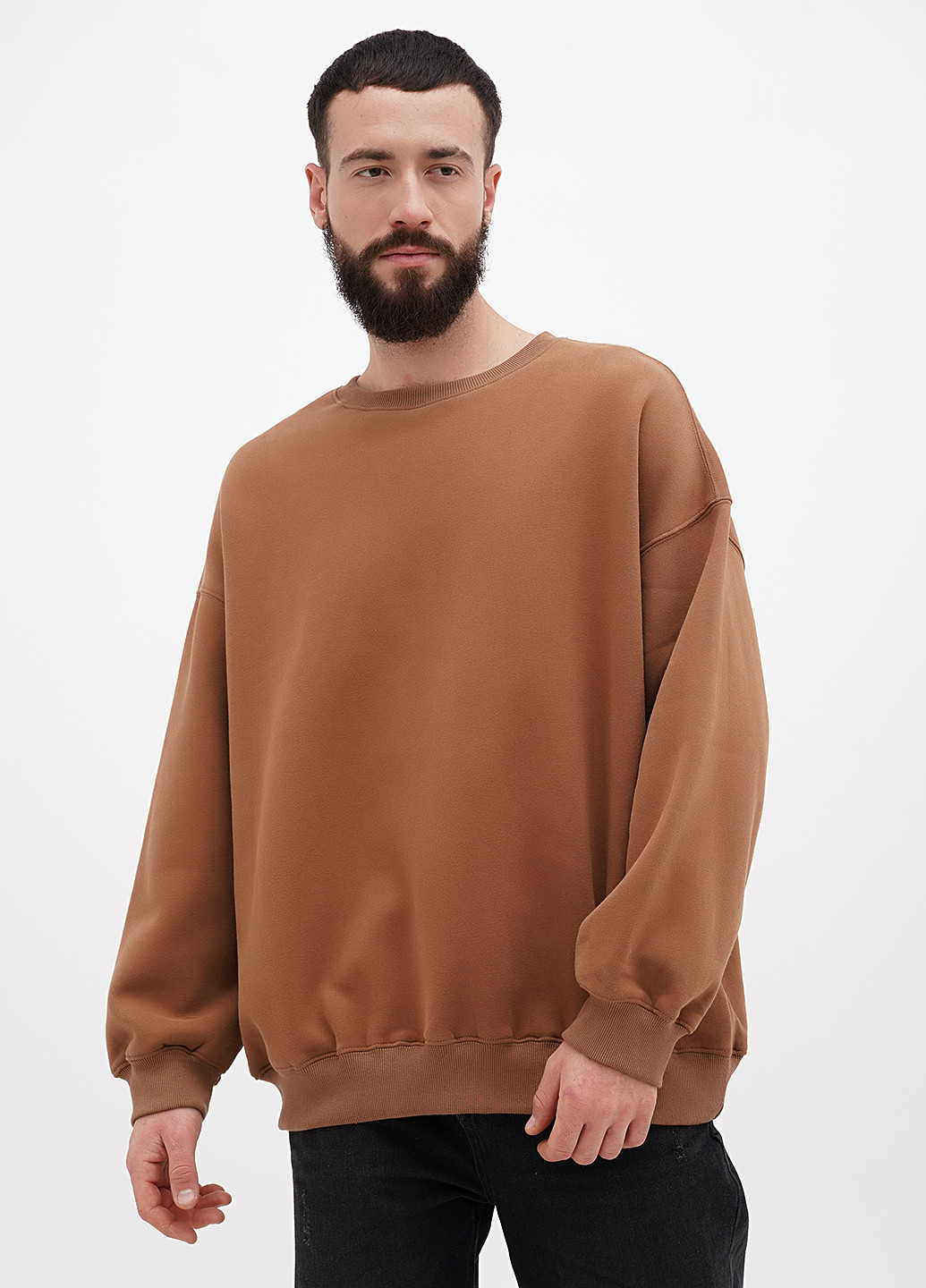 Коричневий світшот EFAN однотонний без декору (315024238)