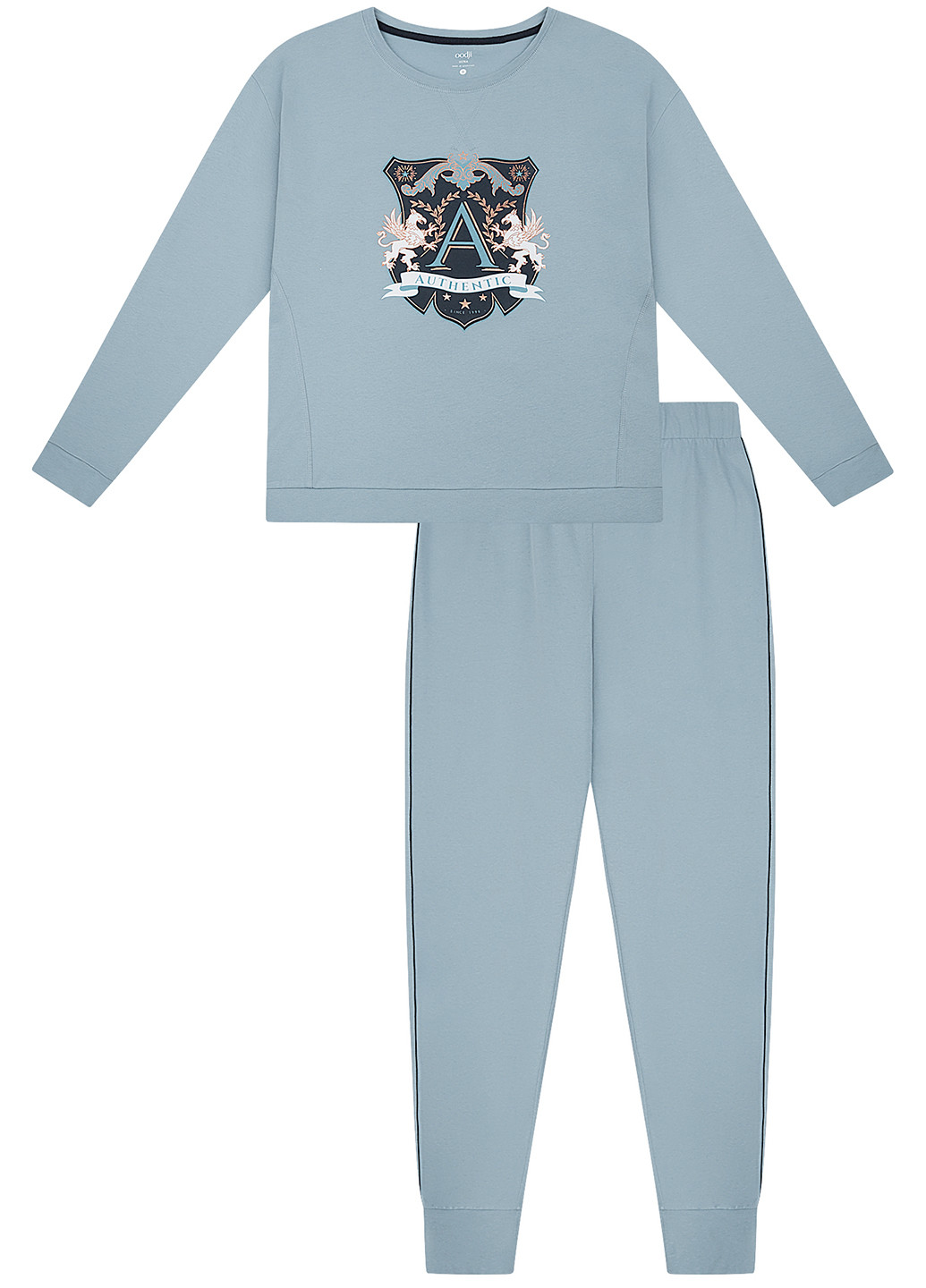Синяя всесезон пижама (лонгслив, брюки) Oodji