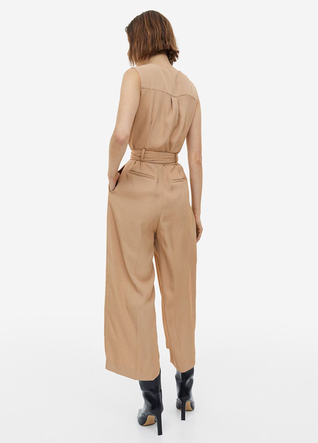 Комбинезон H&M комбинезон-брюки однотонный бежевый кэжуал полиэстер