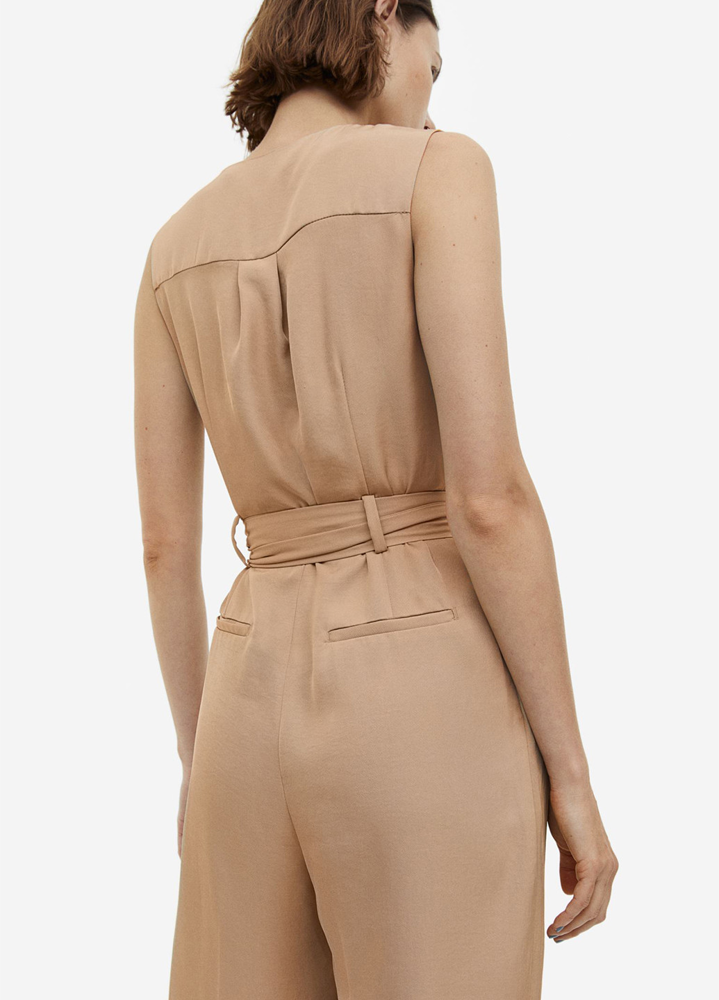 Комбинезон H&M комбинезон-брюки однотонный бежевый кэжуал полиэстер