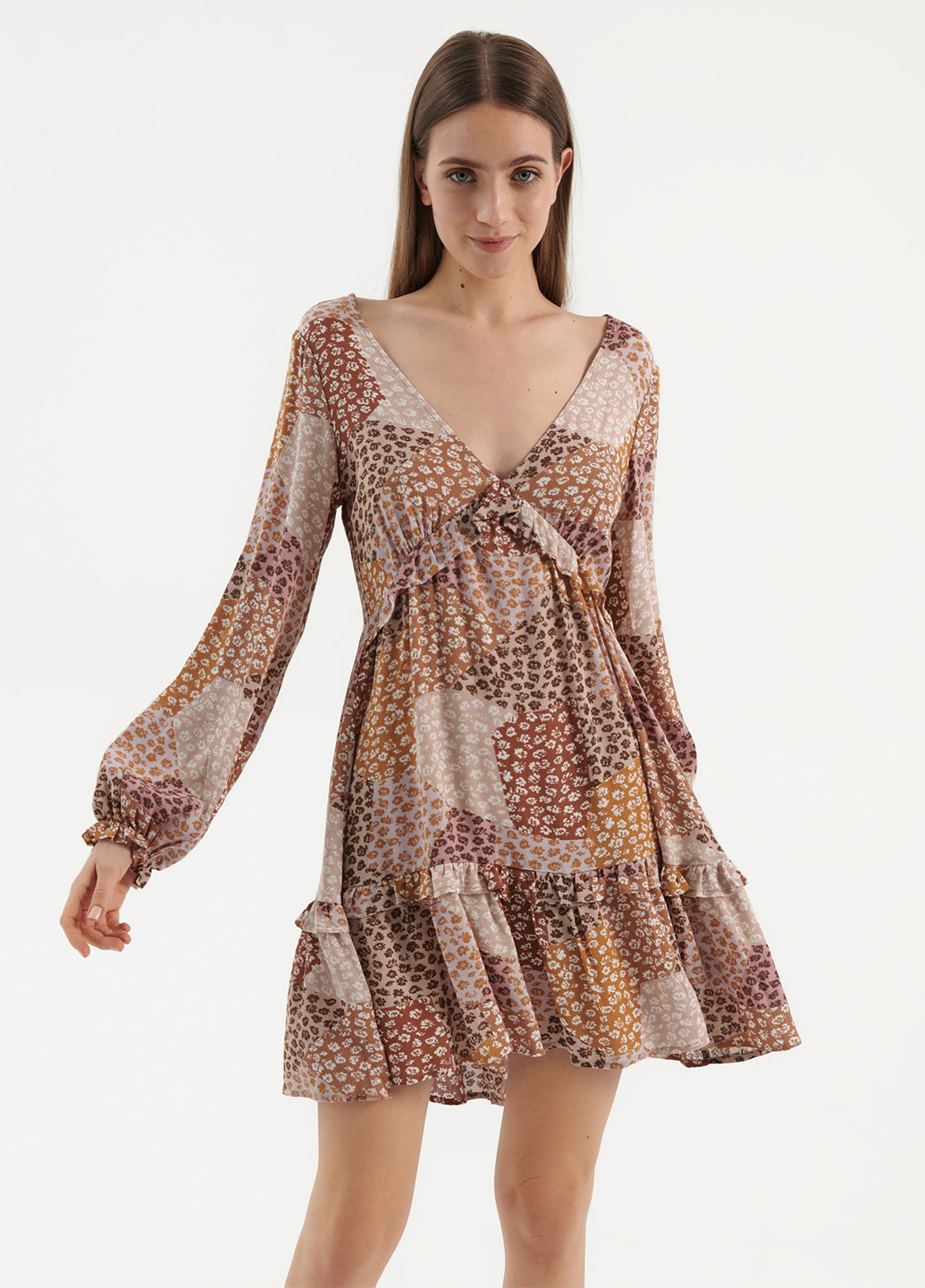 Серо-коричневое кэжуал платье House с цветочным принтом