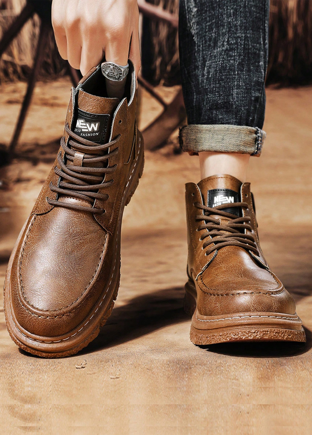 Коричневые кэжуал осенние ботинки SHEIN