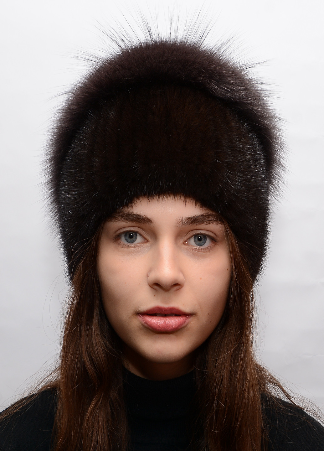 Зимова жіноча шапка з в'язаній норки з помпоном Меховой Стиль улитка (199073187)