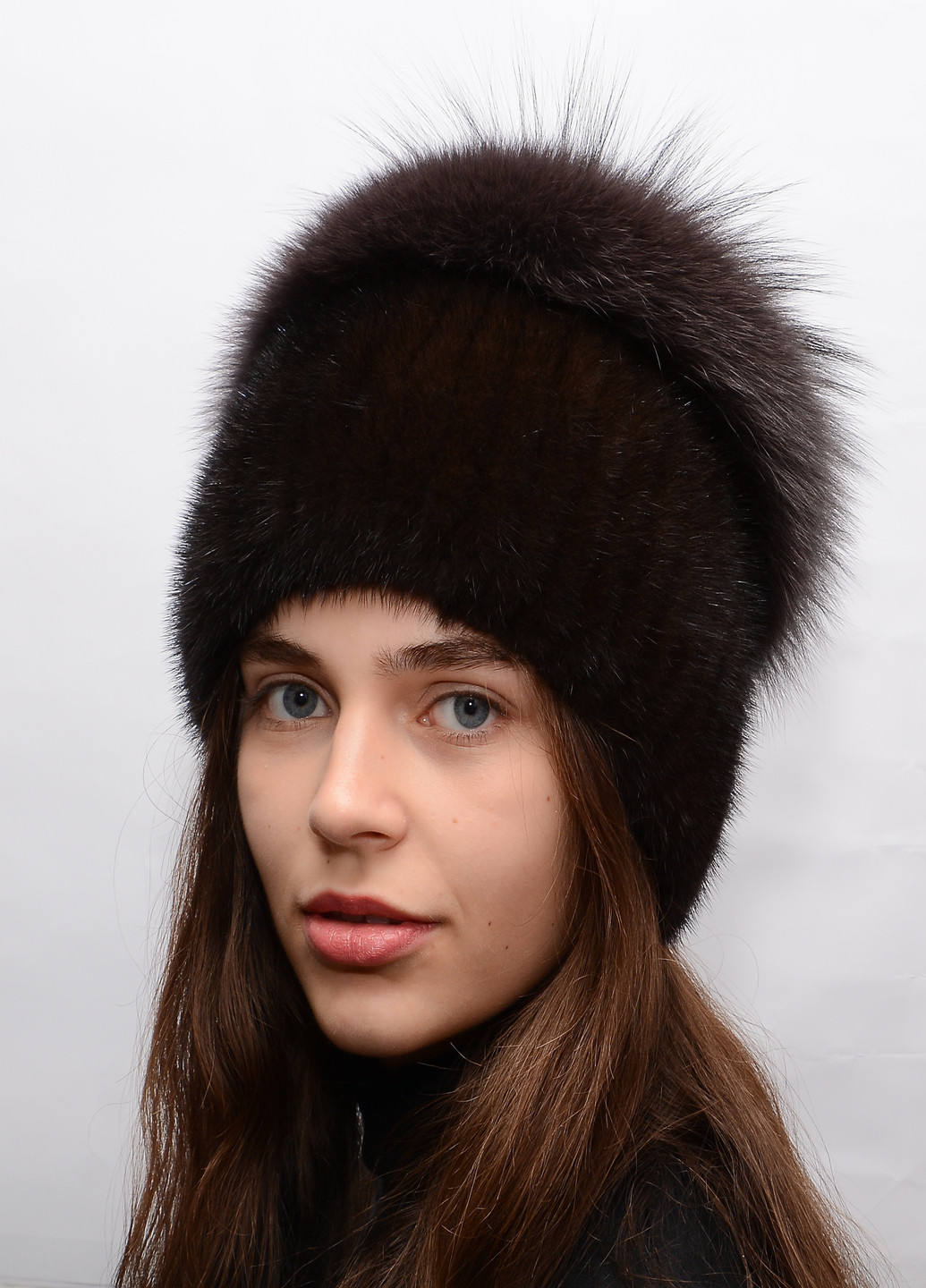 Зимова жіноча шапка з в'язаній норки з помпоном Меховой Стиль улитка (199073187)