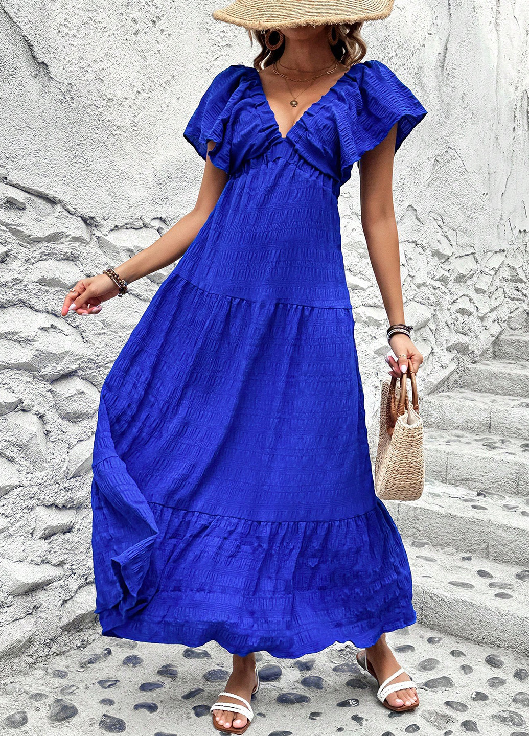 Синя кежуал сукня в стилі армпір, з відкритою спиною SHEIN однотонна